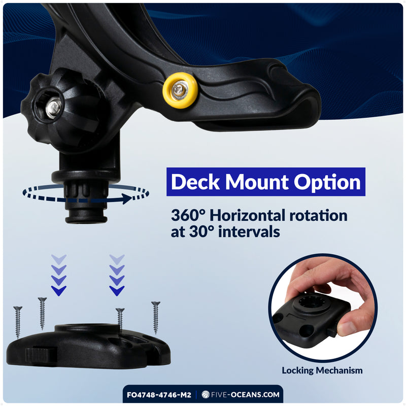 Kayak Rod Holder Kit - Deck & Rail Mounts, Large, Black, 2-Pack - FO4748-4746-M2 - Five Oceans
