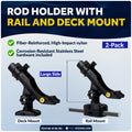 Kayak Rod Holder Kit - Deck & Rail Mounts, Large, Black, 2-Pack - FO4748-4746-M2 - Five Oceans