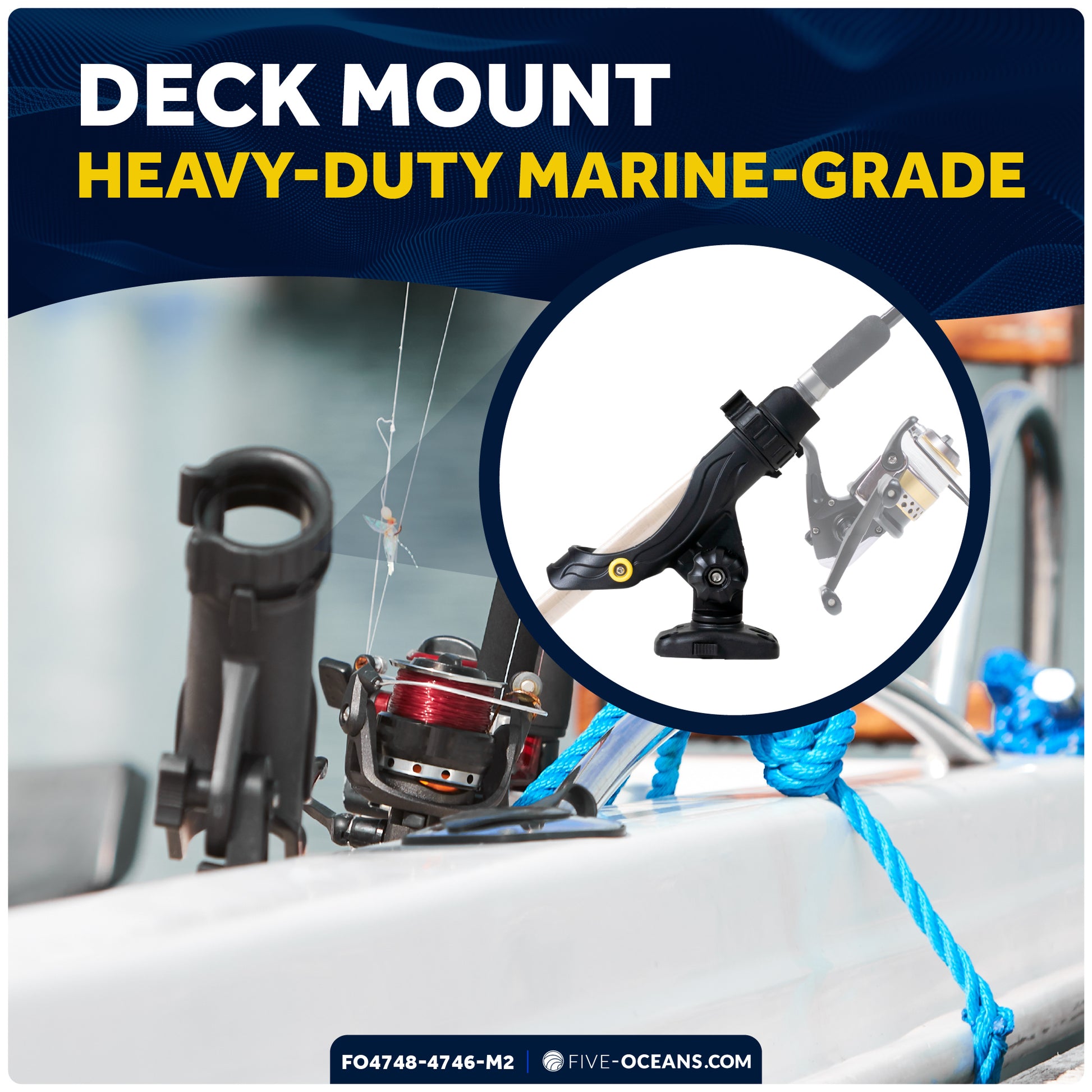 Fishing Rod Holder Set with Deck & Rail Mounts, Large, Black, 2-Pack - FO4748-4746-M2 - Five Oceans