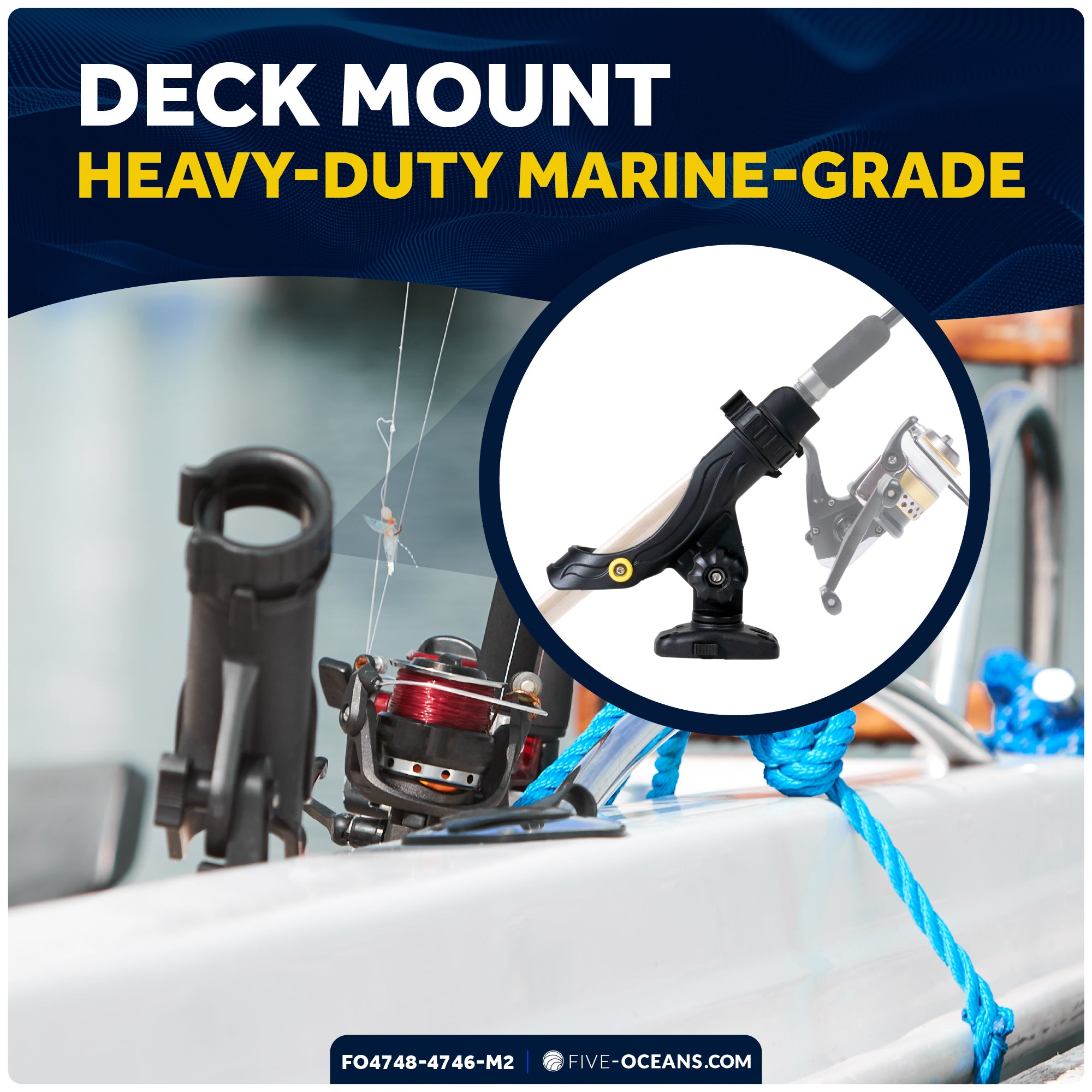 Fishing Rod Holder Set with Deck & Rail Mounts, Large, Black, 2-Pack - FO4748-4746-M2 - Five Oceans