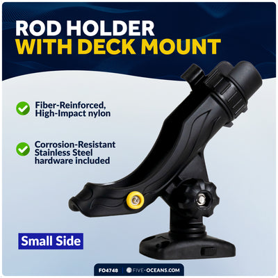 Kayak Rod Holder with Deck Mount Base, Black, Large - FO4748 - Five Oceans