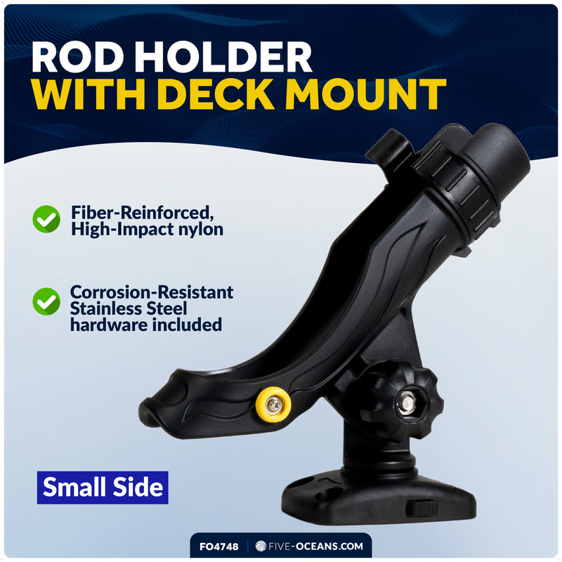 Kayak Rod Holder with Deck Mount Base, Black, Large - FO4748 - Five Oceans