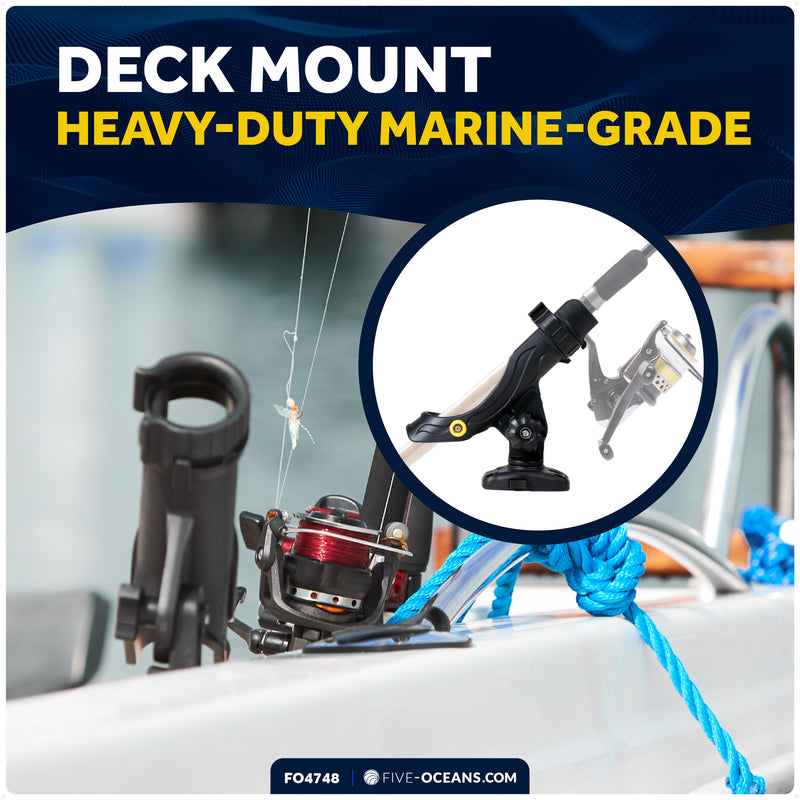 Kayak Rod Holder with Deck Mount Base, Black, Large - FO4748 - Five Oceans