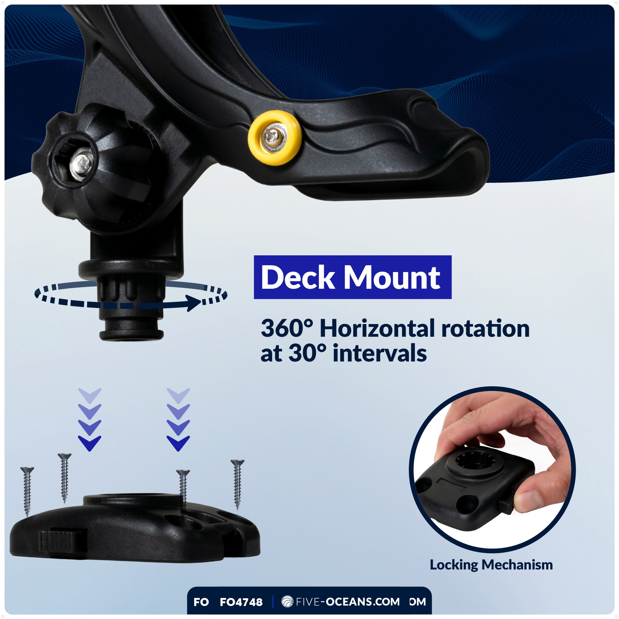 Fishing Rod Holder, Deck Mount Base with Sliding-Lock, Black, Large - FO4748 - Five Oceans