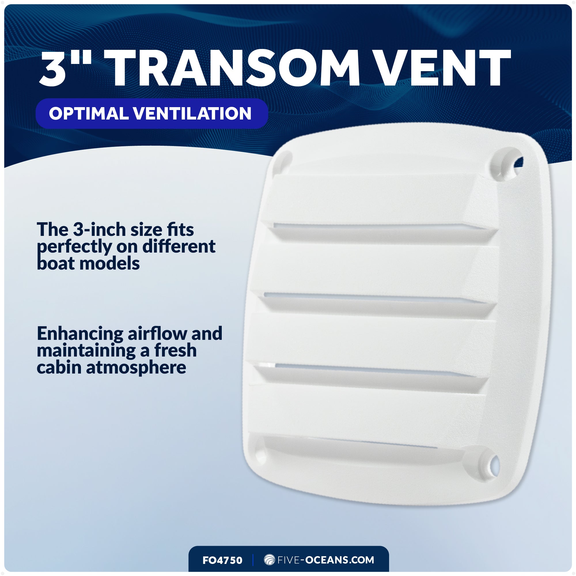 4-Slotted Louvered Flush Hose Ventilators, 3" Hose Diameter, White - FO4750 - Five Oceans