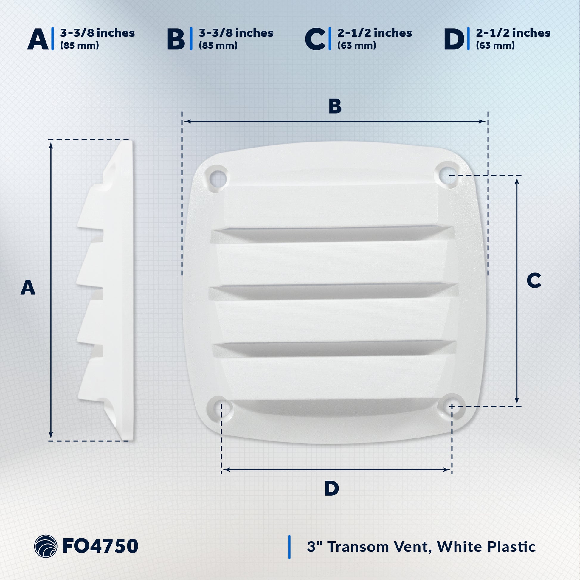 4-Slotted Louvered Flush Hose Ventilators, 3" - White - FO4750 - Five Oceans