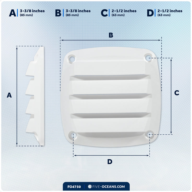 4-Slotted Louvered Flush Hose Ventilators, 3" Hose Diameter, White - FO4750 - Five Oceans