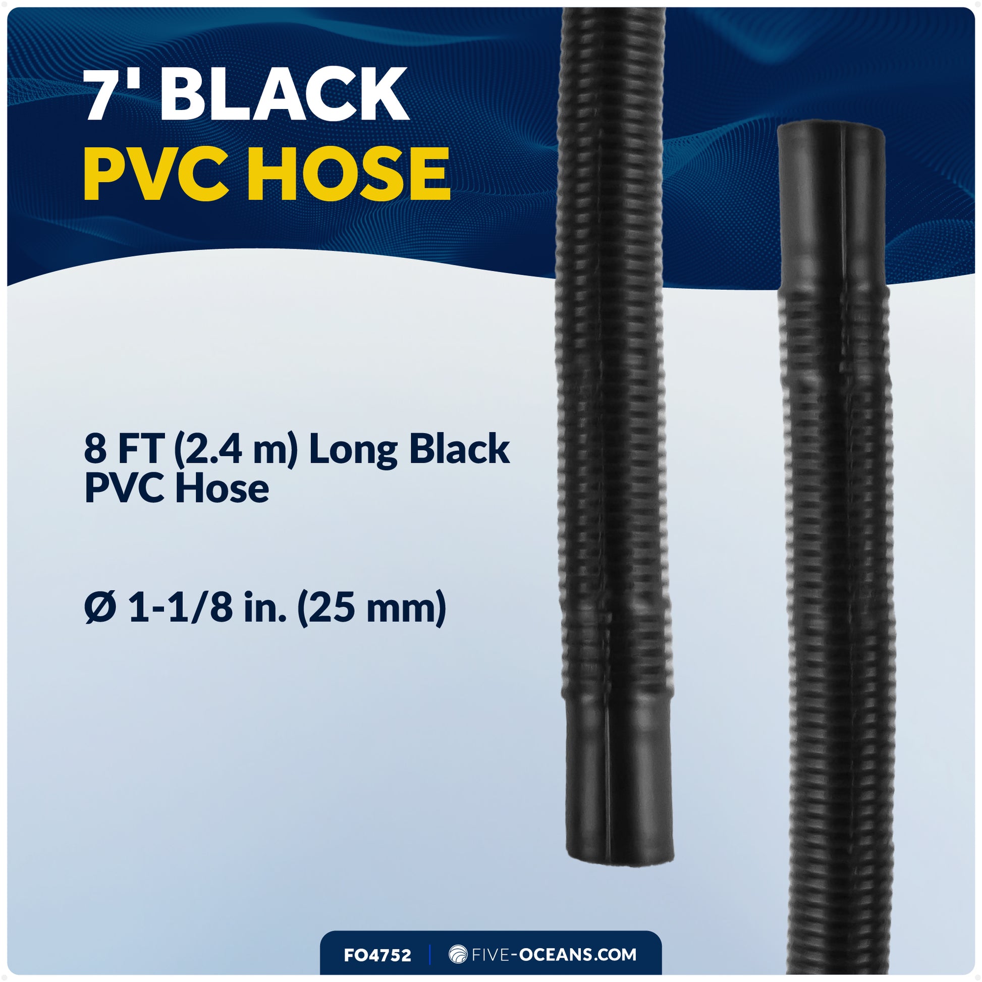 Bilge Pump Plumbing Kit, 8' x 1-1/8" Black PVC Hose with 2 Clamps & Thru-Hull Fitting - FO4752 - Five Oceans