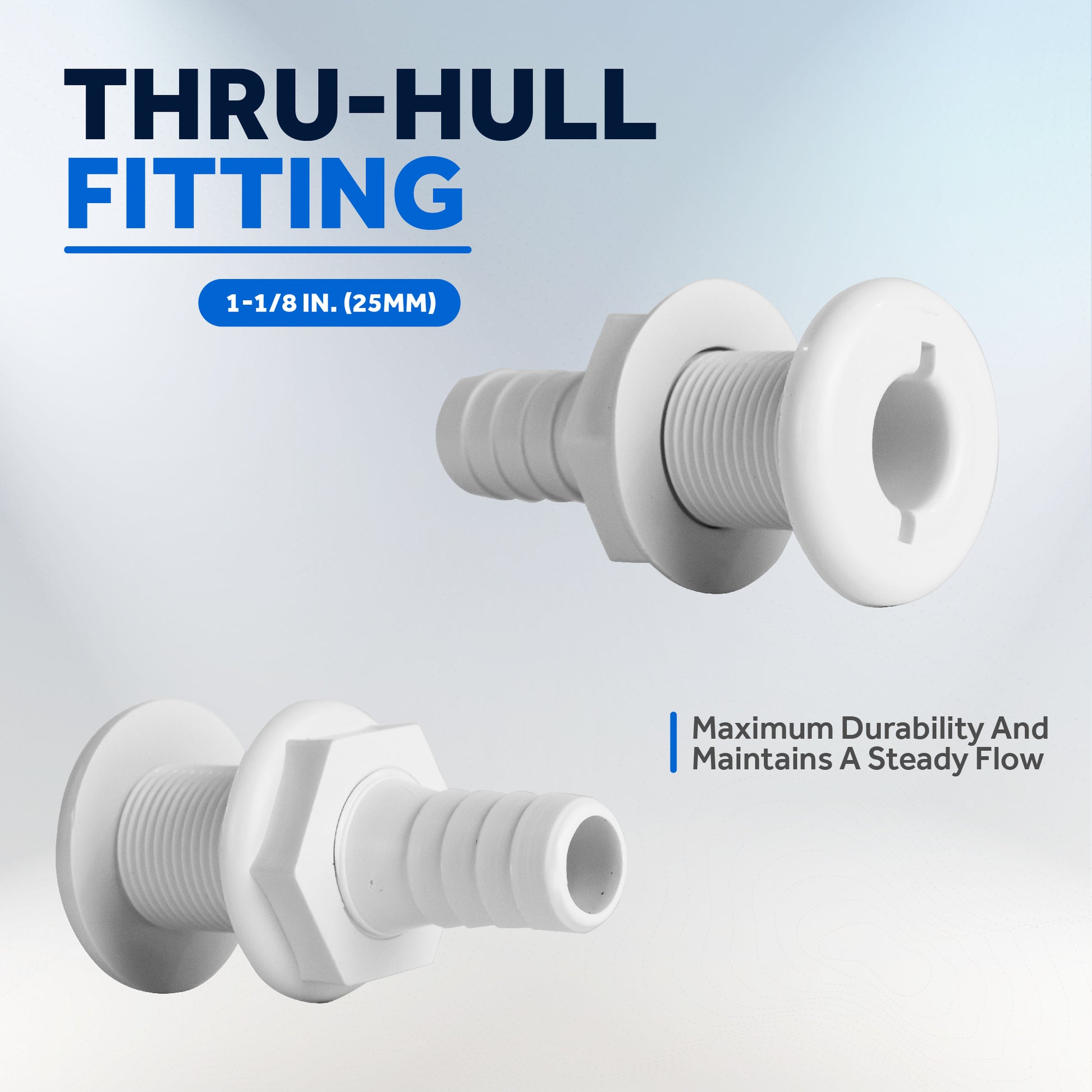 Bilge Pump Plumbing Kit, 8' Black PVC Hose 1-1/8", 2 Hose Clamps, Thru-Hull Fitting - FO4752 - Five Oceans
