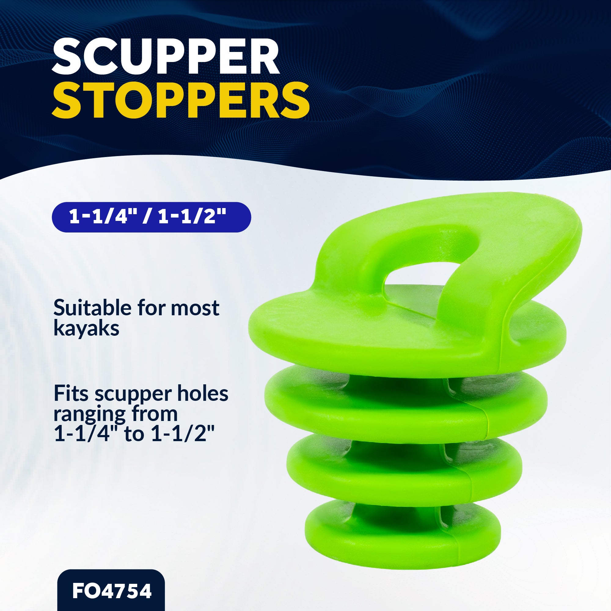 Scupper Plugs for Kayak, Fits Drain Holes 1-1/4" to 1-1/2" - 2-Pack - FO4754 - Five Oceans
