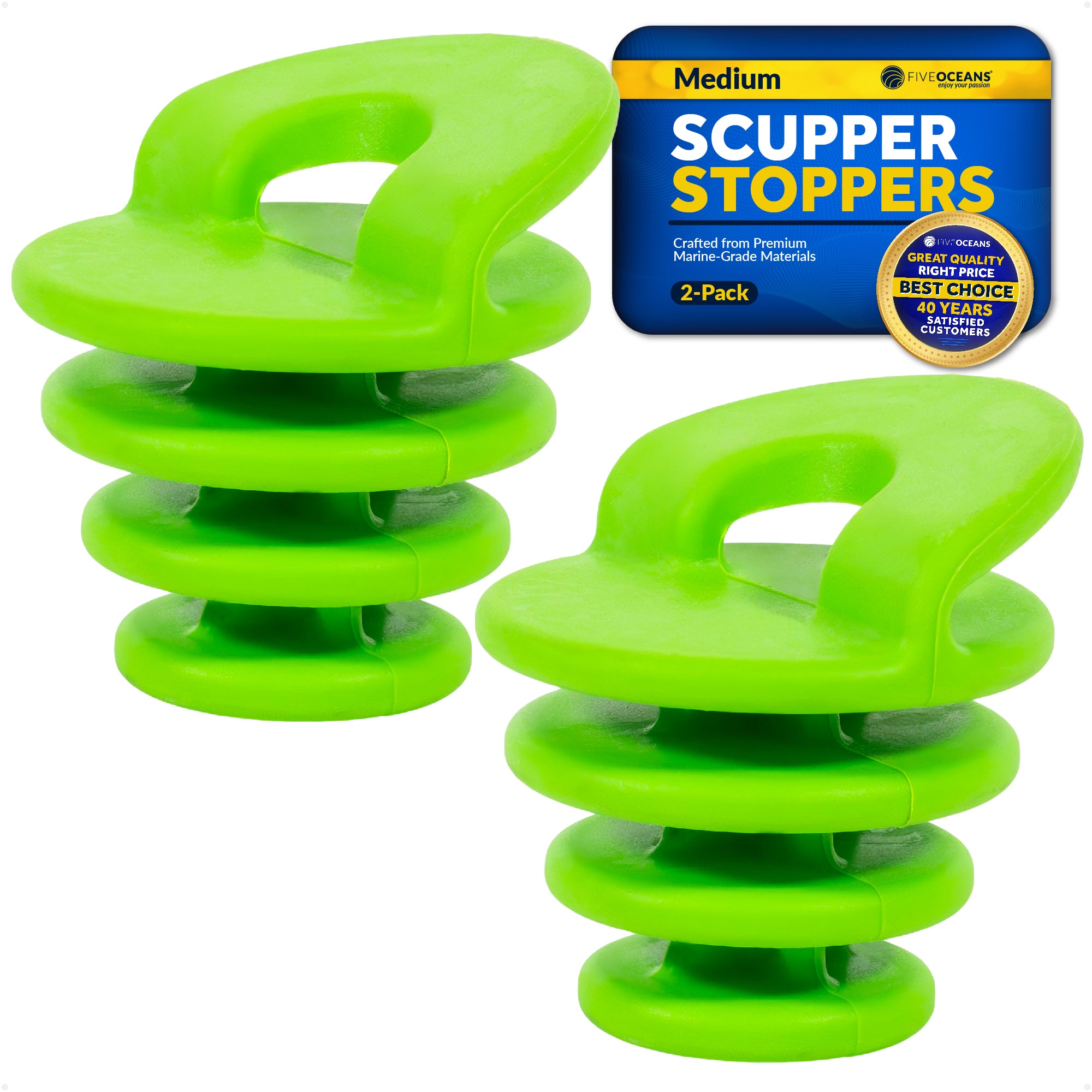 Scupper Plugs for Kayak, Fits Drain Holes 1-1/4" to 1-3/4" - 2-Pack - FO4756 - Five Oceans