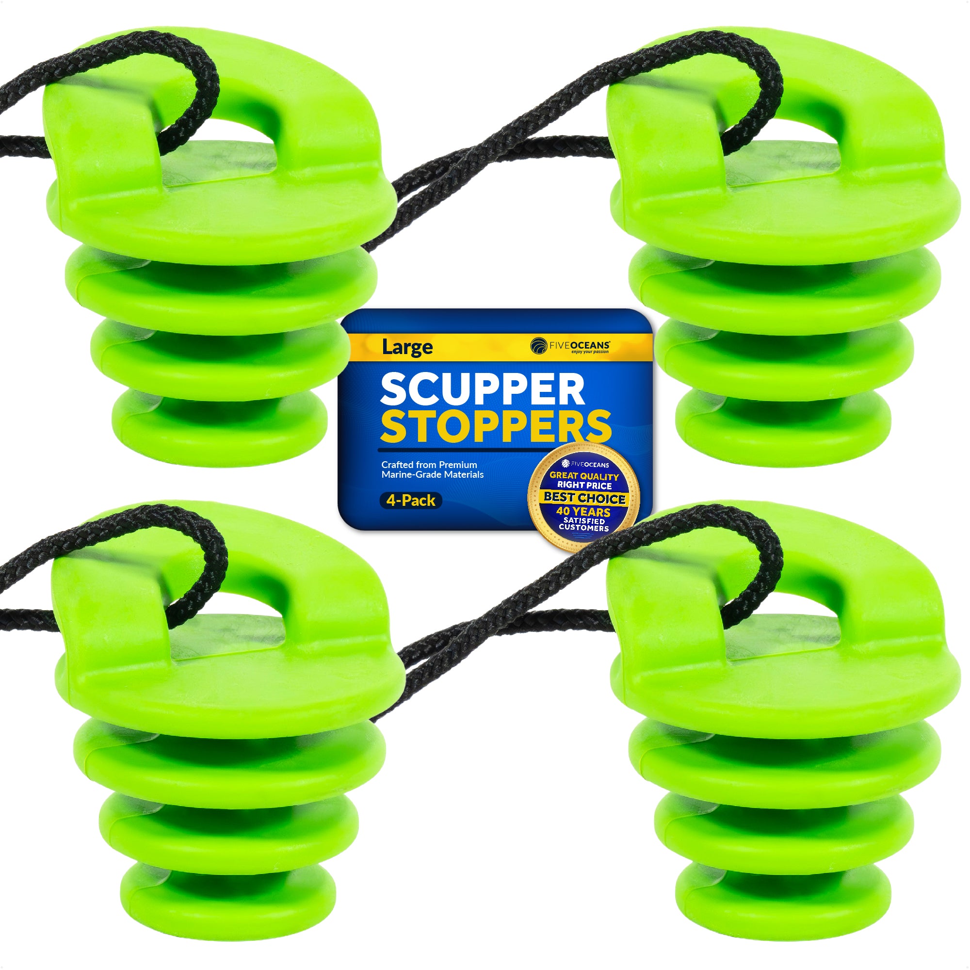Scupper Plugs for Kayak, Fits Drain Holes 1-1/4" to 2" - 4-Pack - FO4758 - Five Oceans