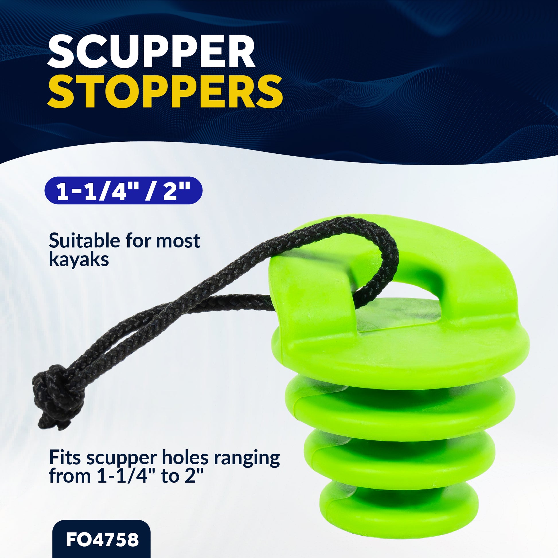Scupper Plugs for Kayak, Fits Drain Holes 1-1/4" to 2" - 4-Pack - FO4758 - Five Oceans