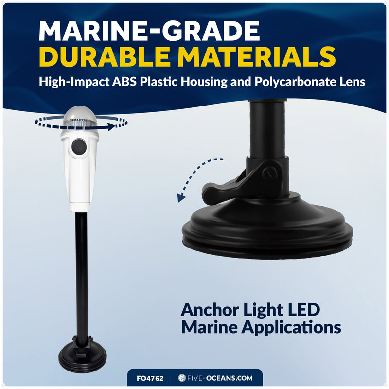 15" LED Anchor Navigation Light with Suction Cup, Battery-Powered - 2NM