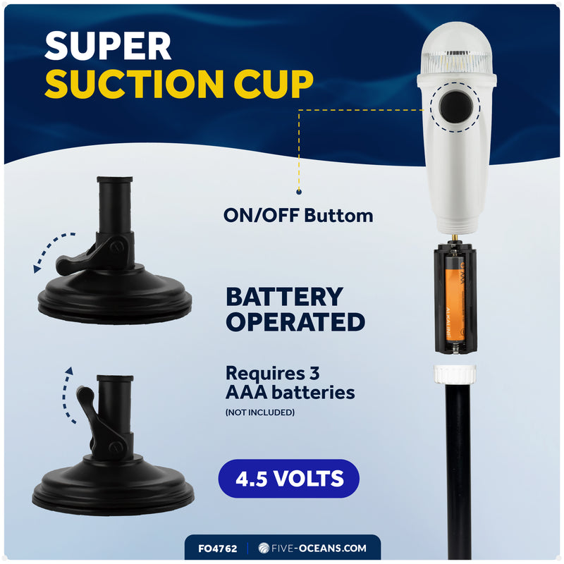 15" LED Anchor Navigation Light with Suction Cup, Battery-Powered - 2NM