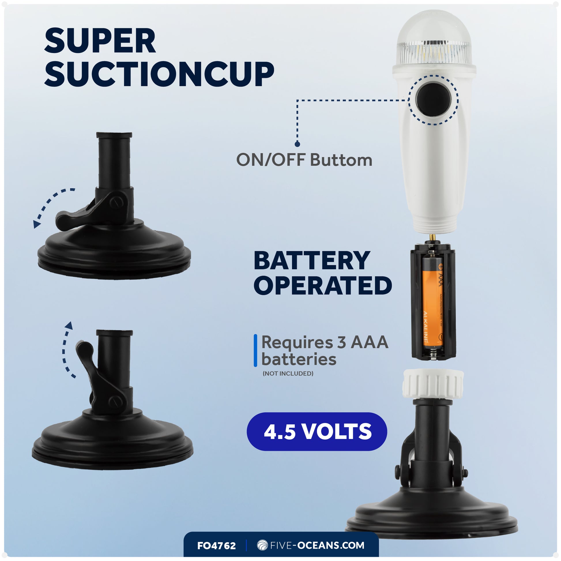 15" LED Anchor Navigation Light with Suction Cup, Battery-Powered - 2NM - FO4762 - Five Oceans