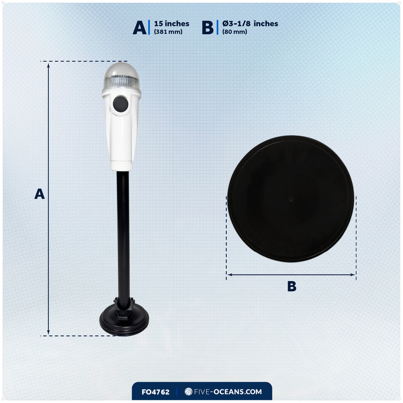 15" LED Anchor Navigation Light with Suction Cup, Battery-Powered - 2NM - FO4762 - Five Oceans