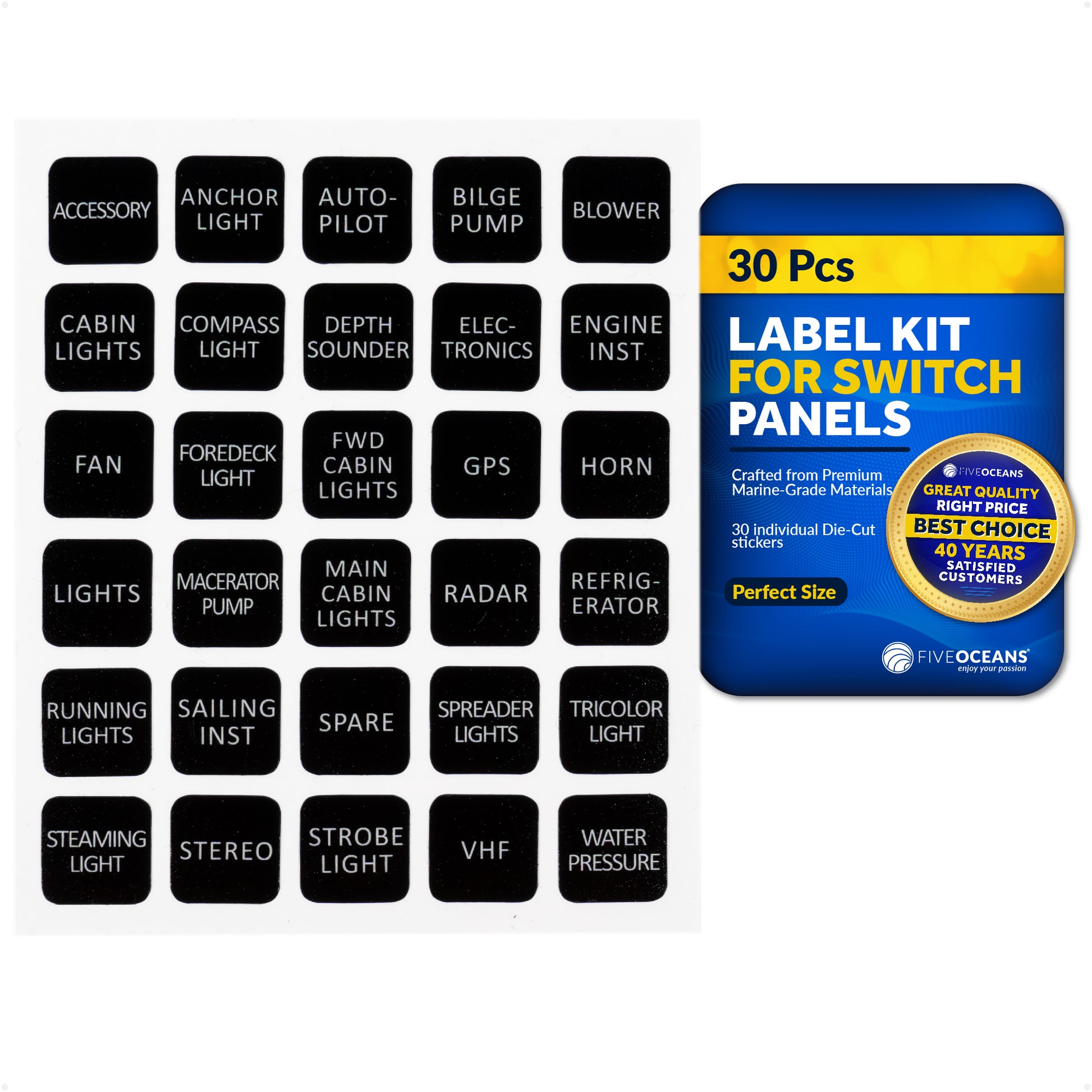 Label Kit for Switch Panels - 30 Pcs - FO4764 - Five Oceans