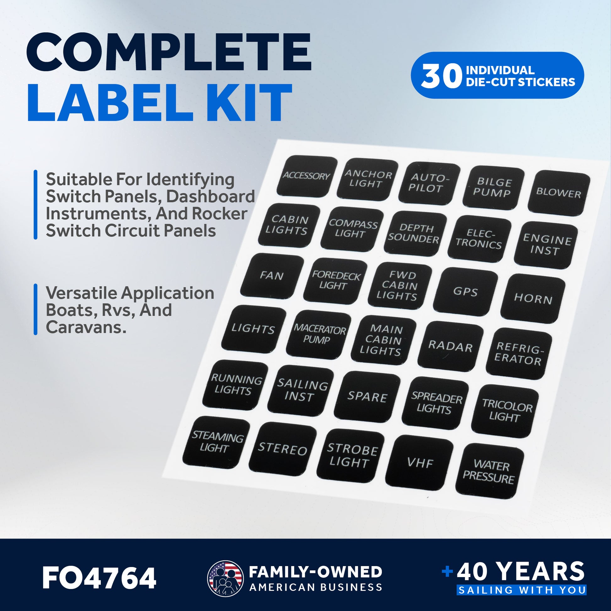 Label Kit for Switch Panels - 30 Pcs - FO4764 - Five Oceans