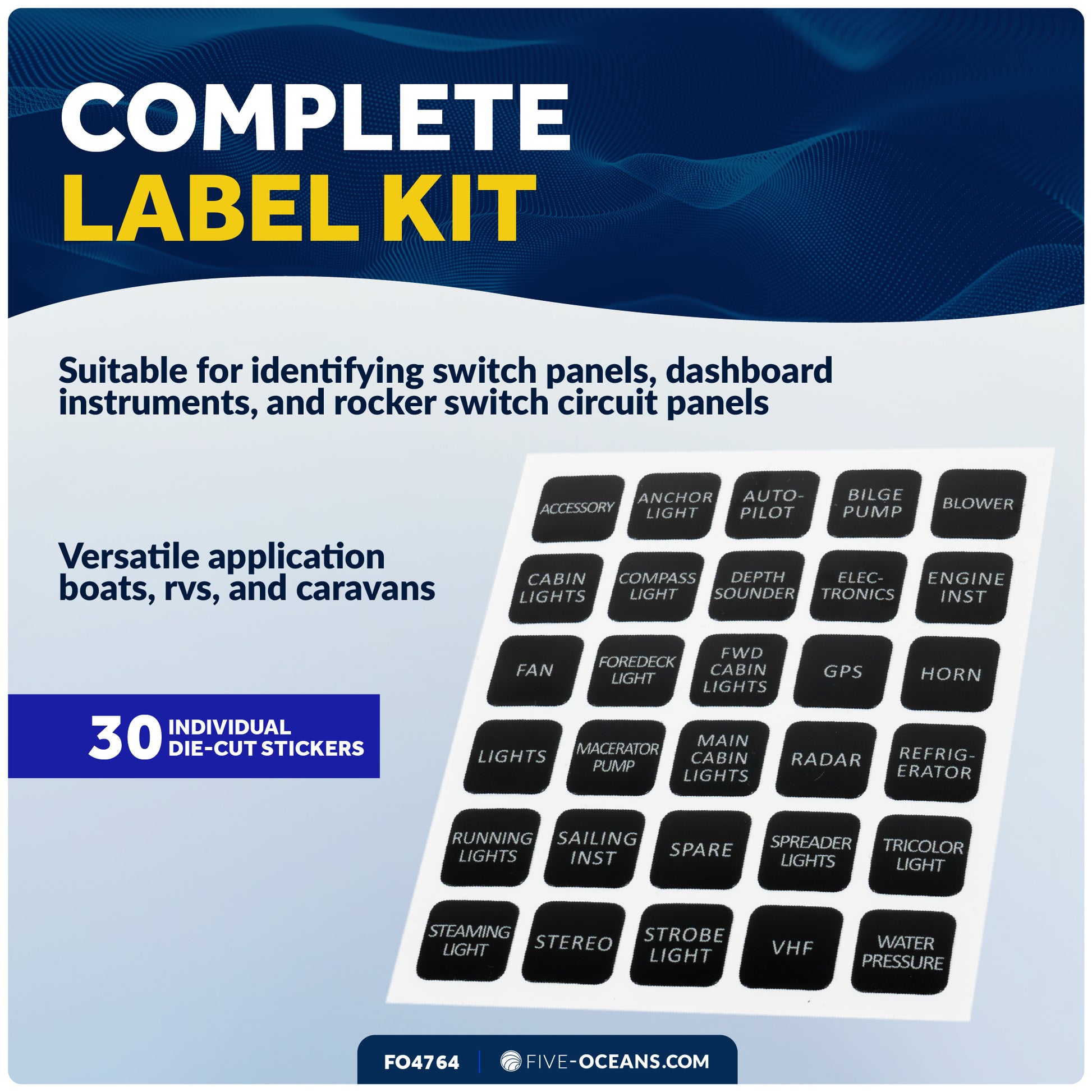 Label Kit for Switch Panels - 30 Pcs - FO4764 - Five Oceans