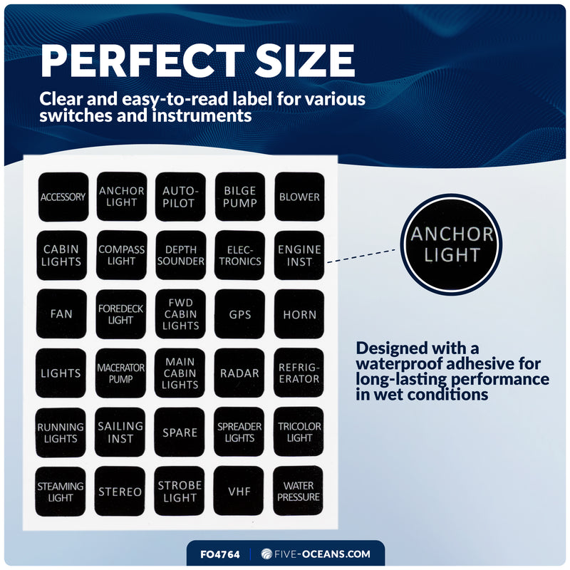 Square Switch Panel Labels, 30 Pieces Per Sheet - FO4764 - Five Oceans