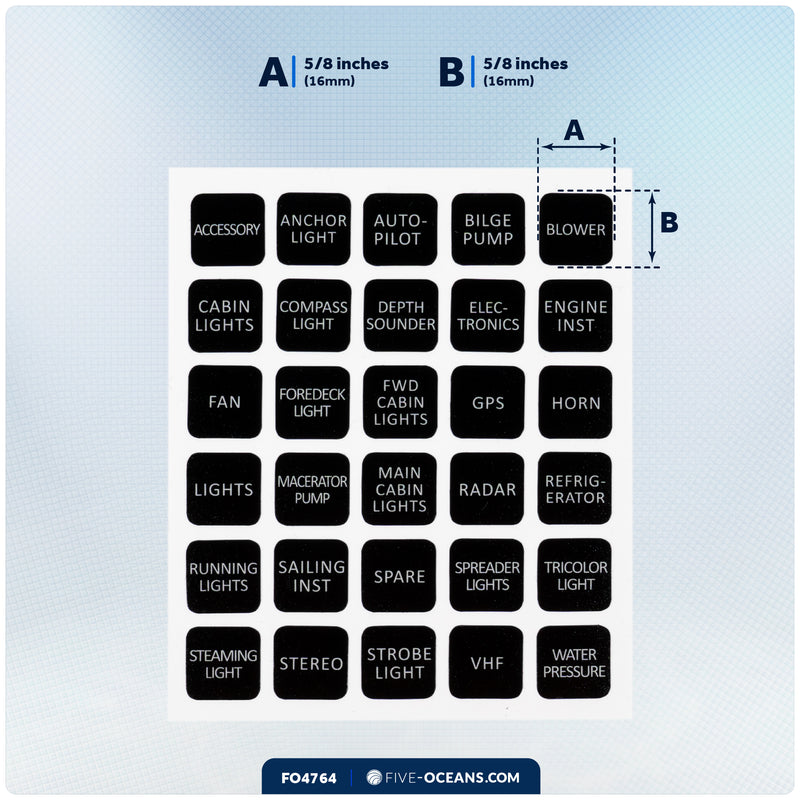 Square Switch Panel Labels, 30 Pieces Per Sheet - FO4764 - Five Oceans