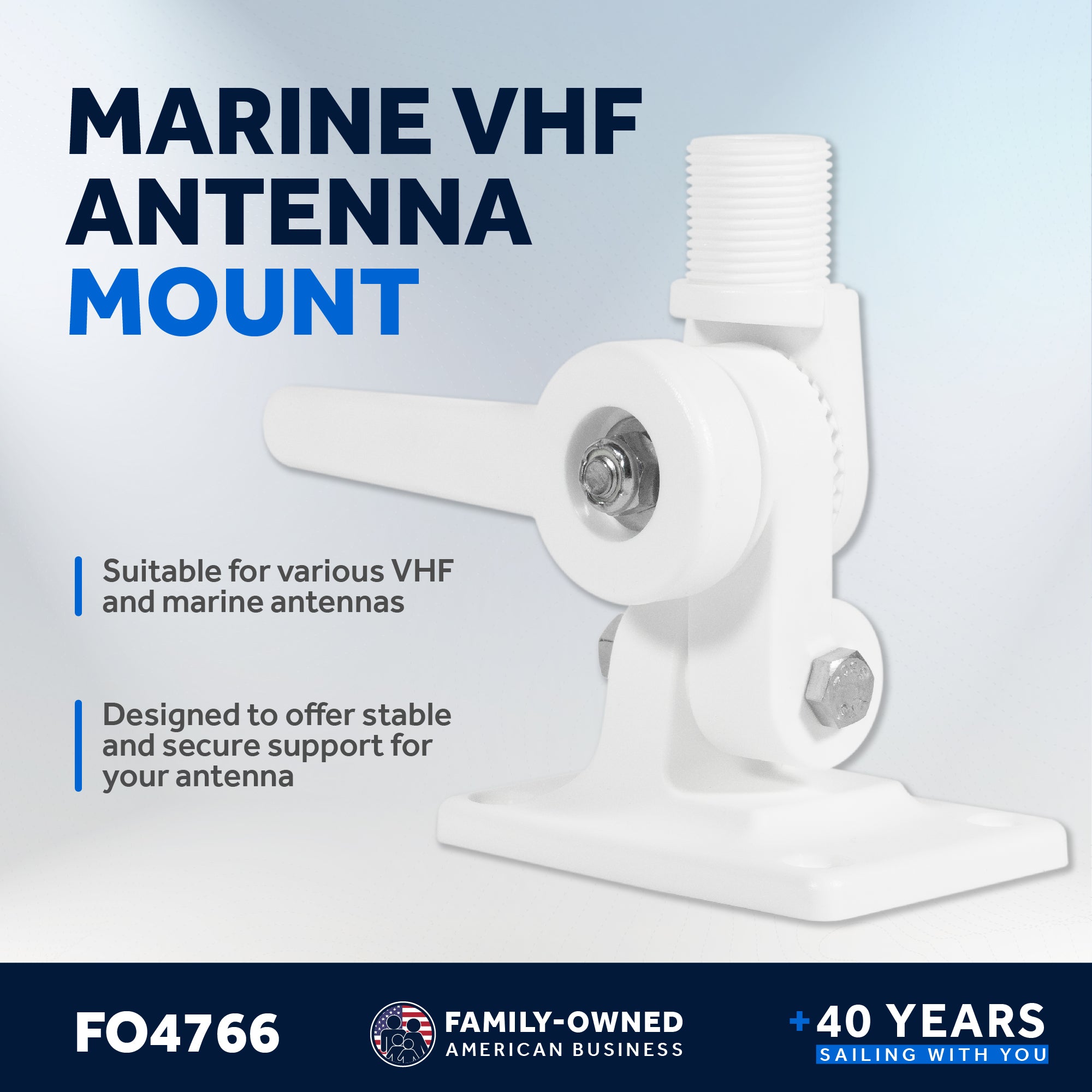 Marine VHF Antenna Mount with Adjustable Ratchet - White Nylon - FO4766 - Five Oceans
