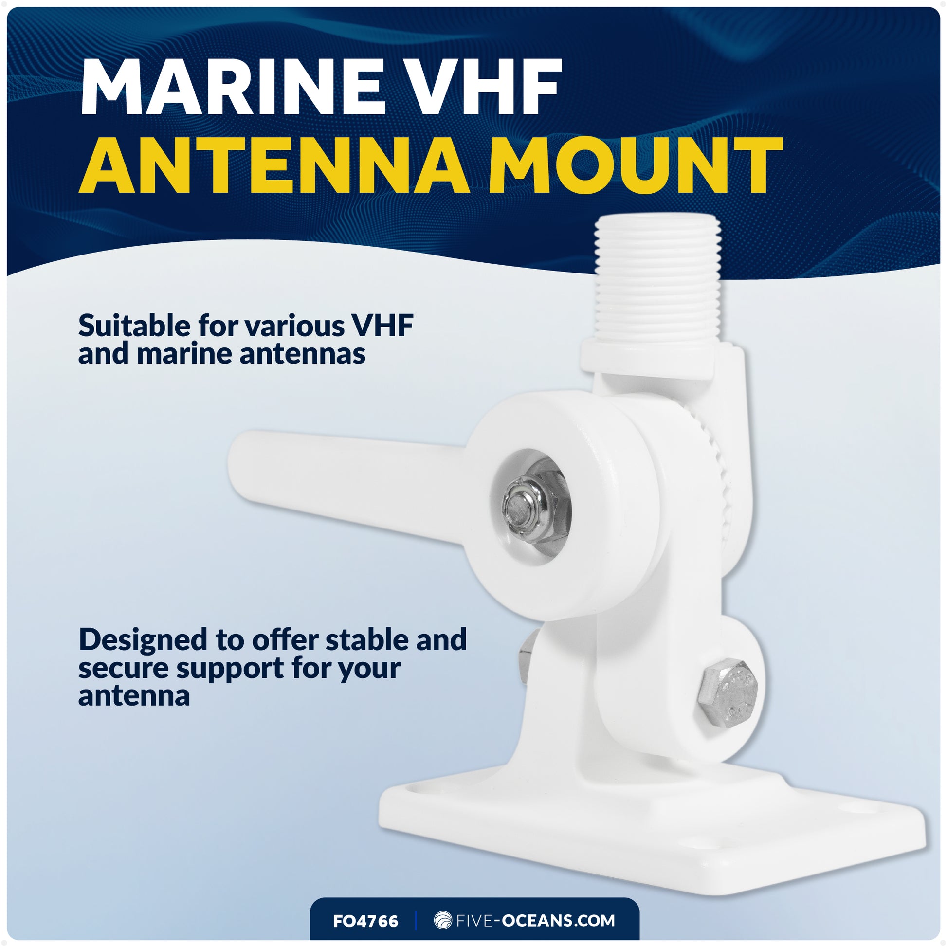 Marine VHF Antenna Mount with Adjustable Ratchet - White Nylon - FO4766 - Five Oceans
