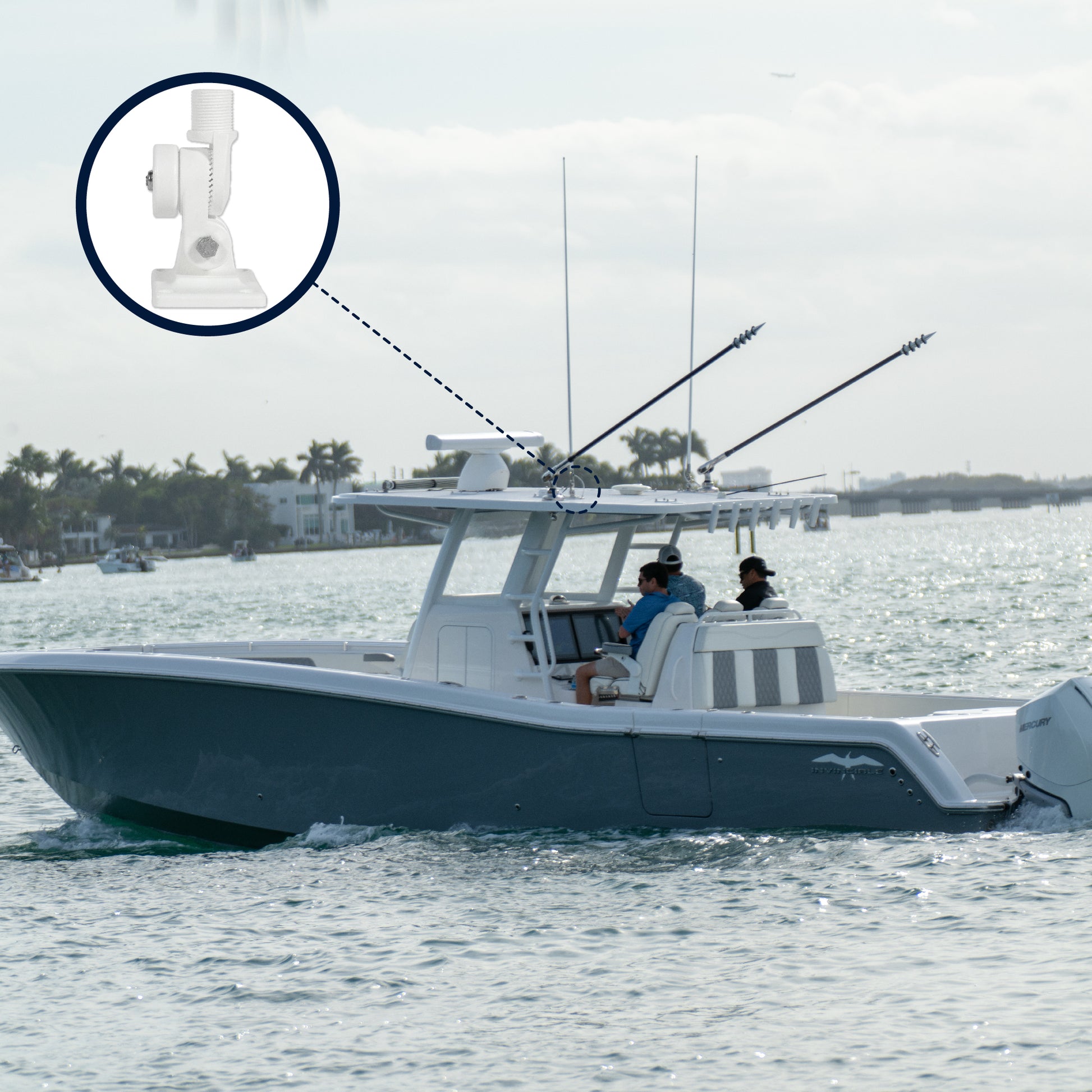 Marine VHF Antenna Mount with Adjustable Ratchet - White Nylon - FO4766 - Five Oceans