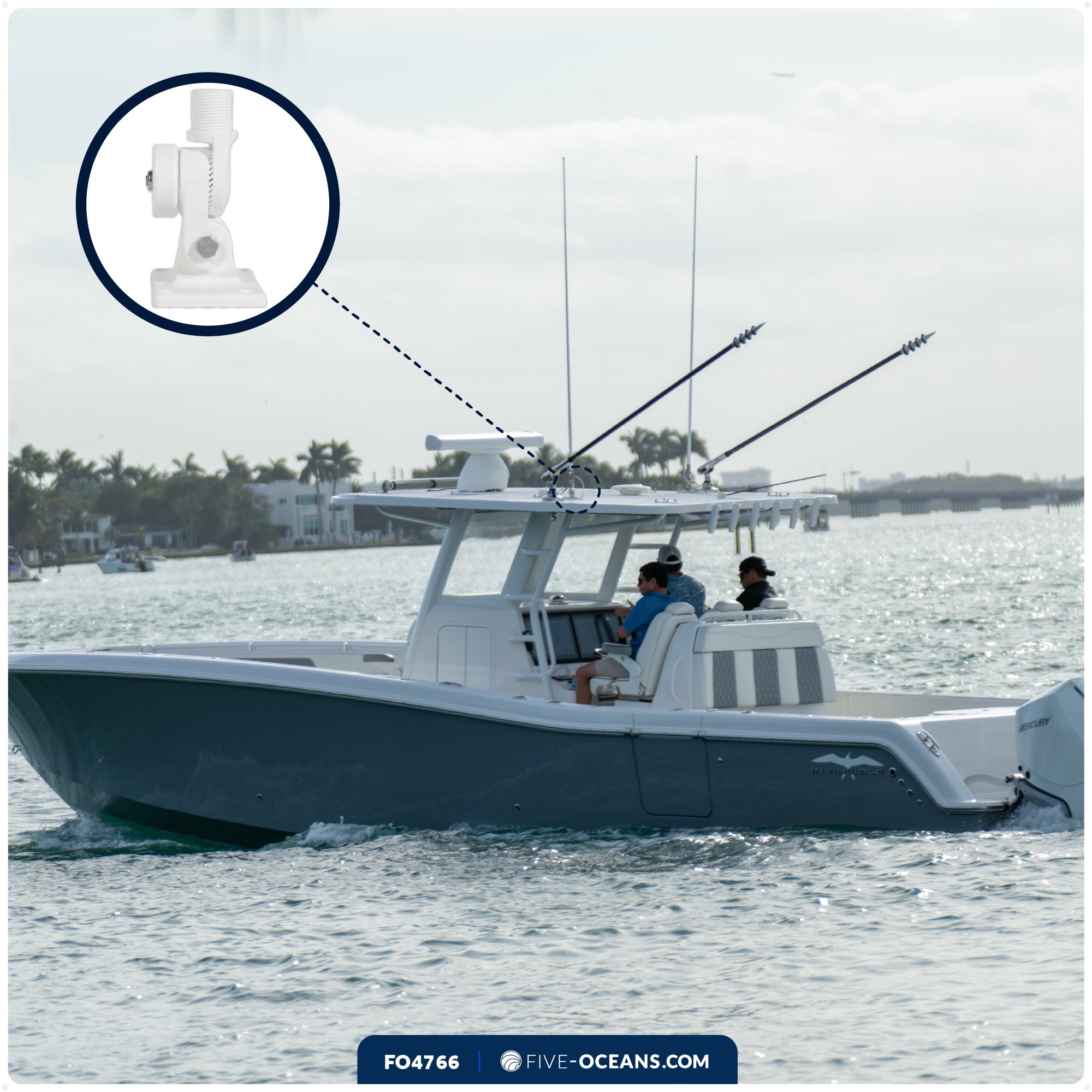 Marine VHF Antenna Mount with Adjustable Ratchet - White Nylon - FO4766