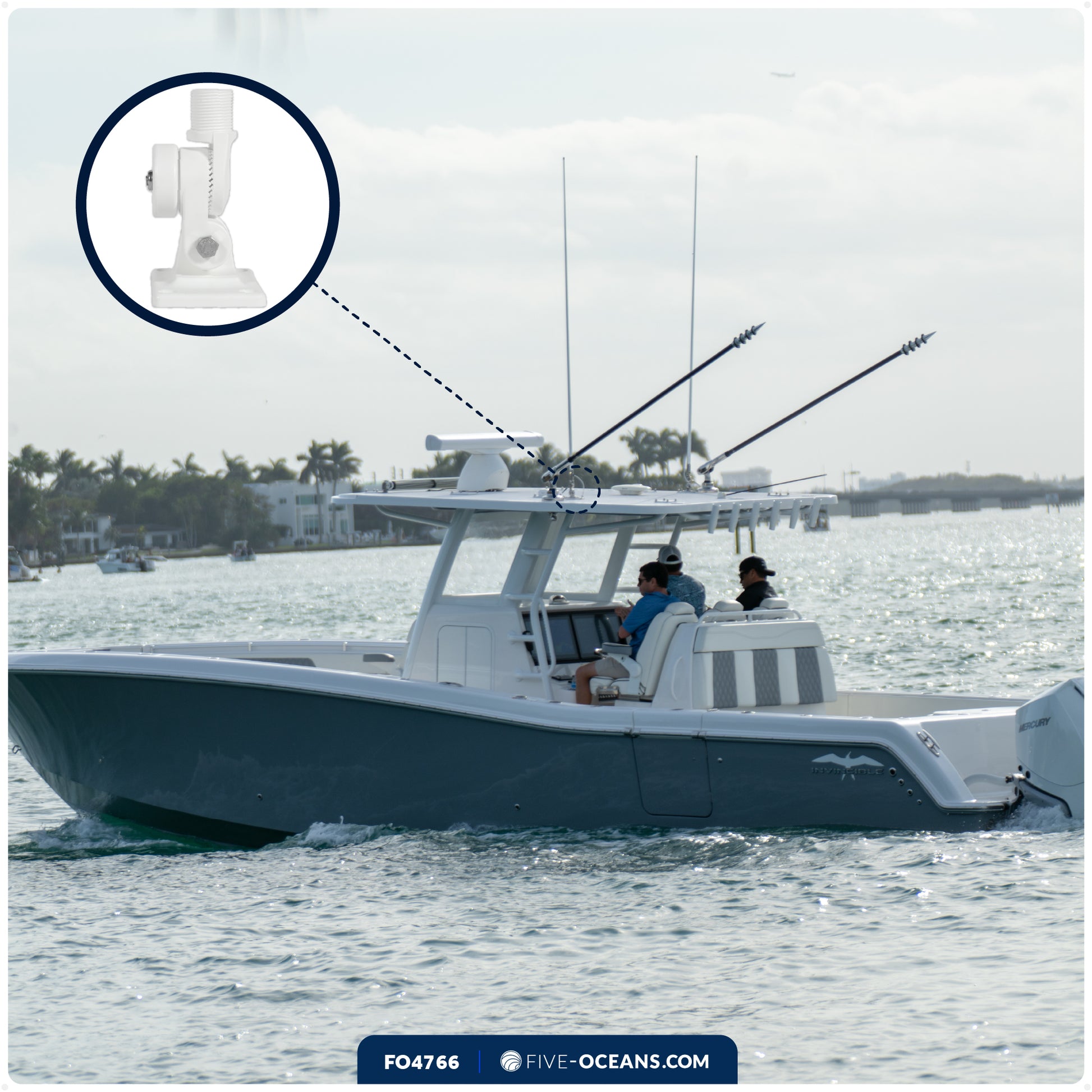 Marine VHF Antenna Mount with Adjustable Ratchet - White Nylon - FO4766 - Five Oceans