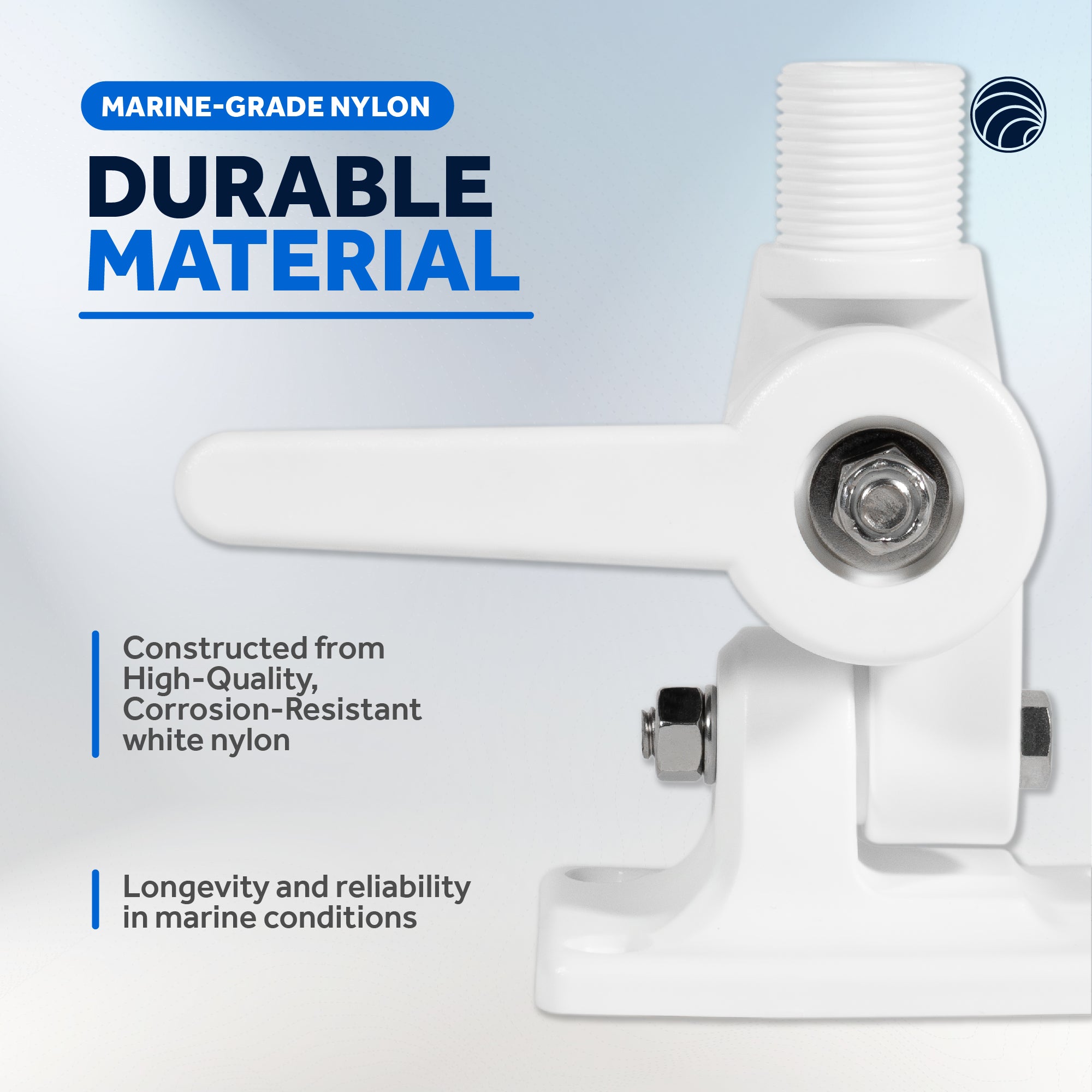 Marine VHF Antenna Mount with Adjustable Ratchet - White Nylon - FO4766 - Five Oceans