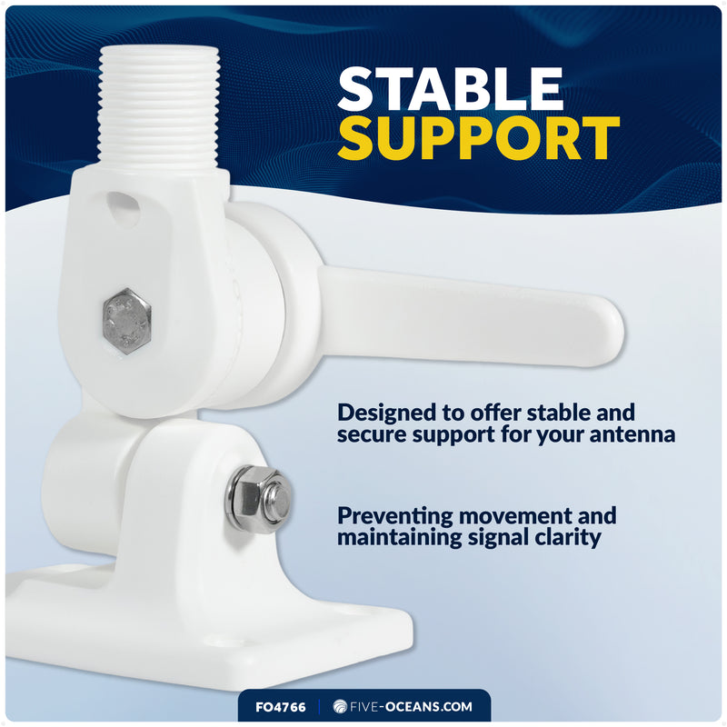 VHF Antenna Mount with Adjustable Ratchet, White Nylon - FO4766 - Five Oceans