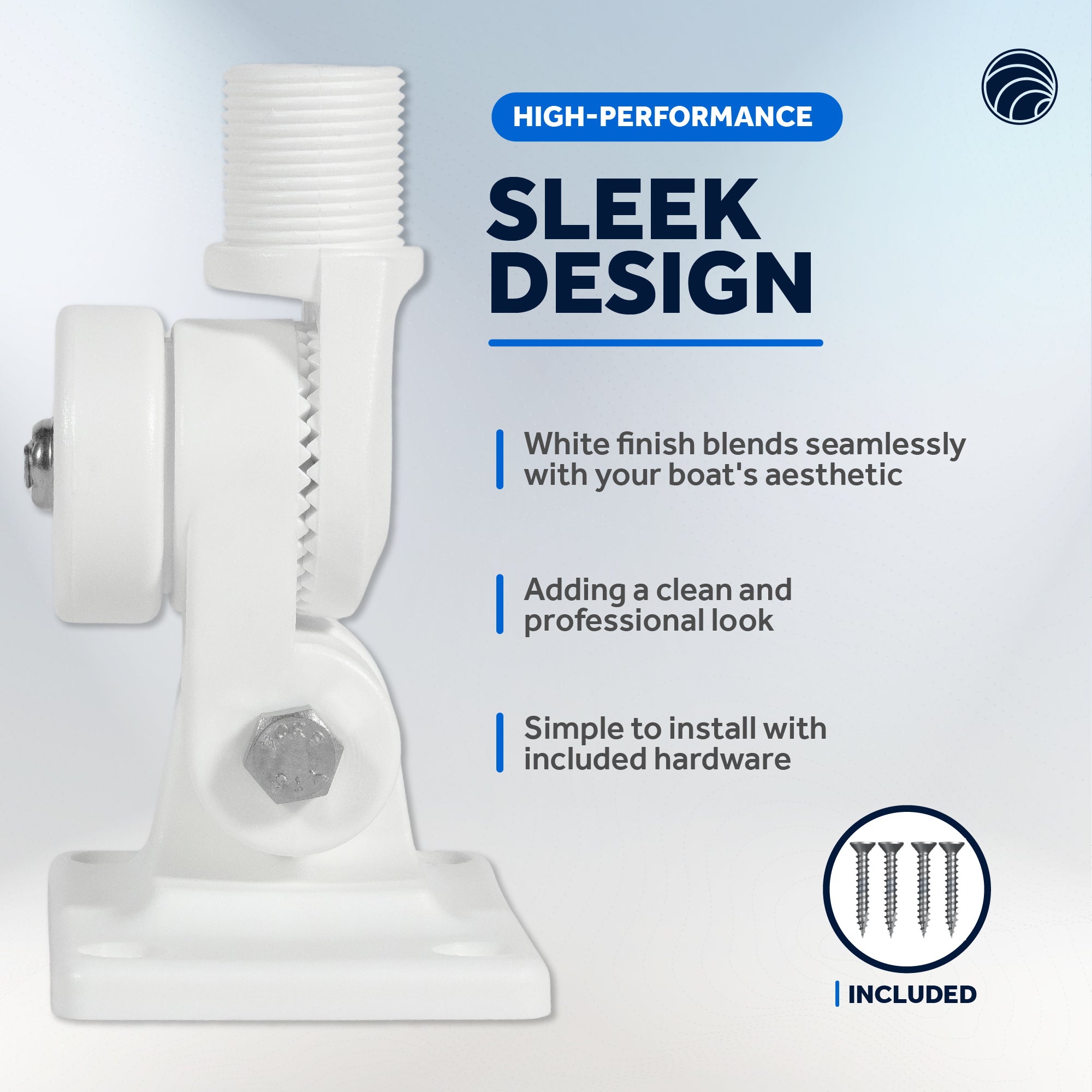 Marine VHF Antenna Mount with Adjustable Ratchet - White Nylon - FO4766 - Five Oceans