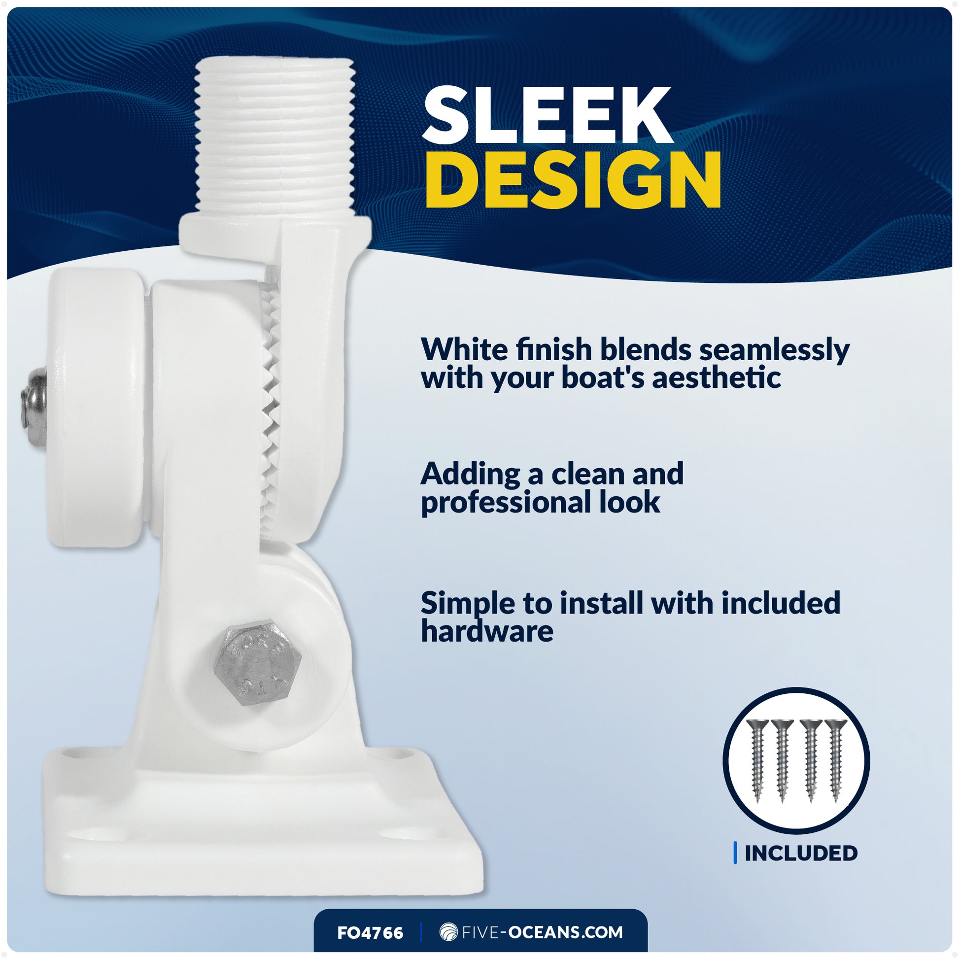 Marine VHF Antenna Mount with Adjustable Ratchet - White Nylon - FO4766 - Five Oceans