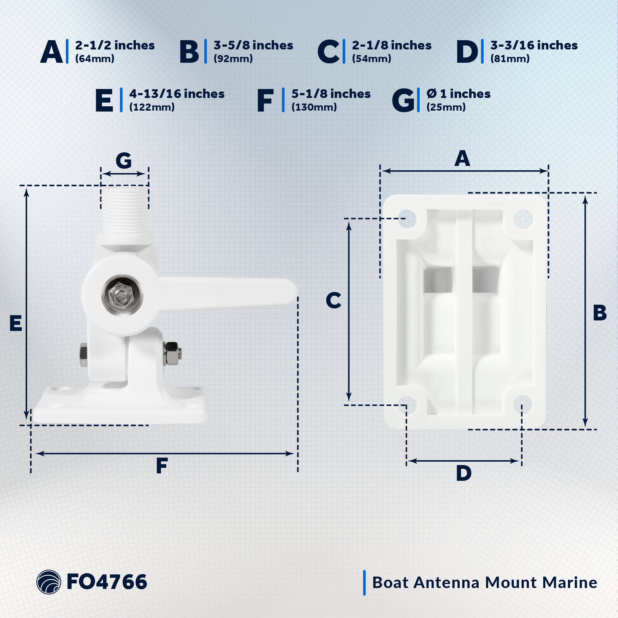 Marine VHF Antenna Mount with Adjustable Ratchet - White Nylon - FO4766 - Five Oceans