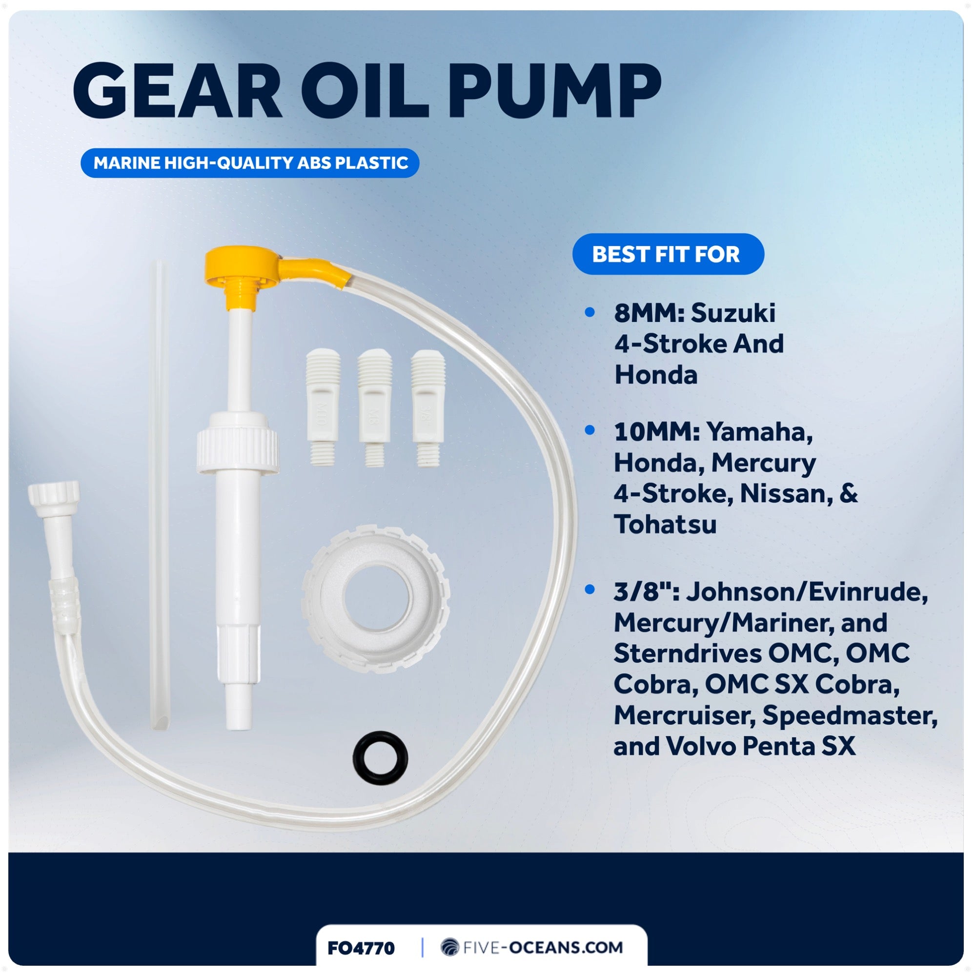 Gear Oil Pump with 3/8", 8mm and 10mm Adapters  - FO4770 - Five Oceans