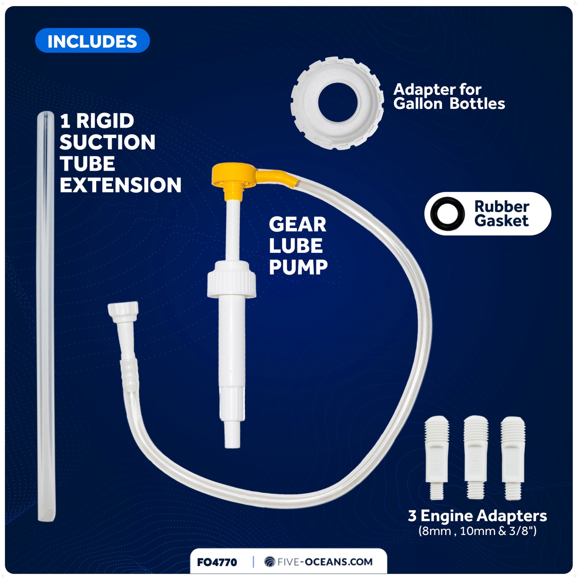 Gear Oil Pump with 3/8", 8mm and 10mm Adapters  - FO4770 - Five Oceans