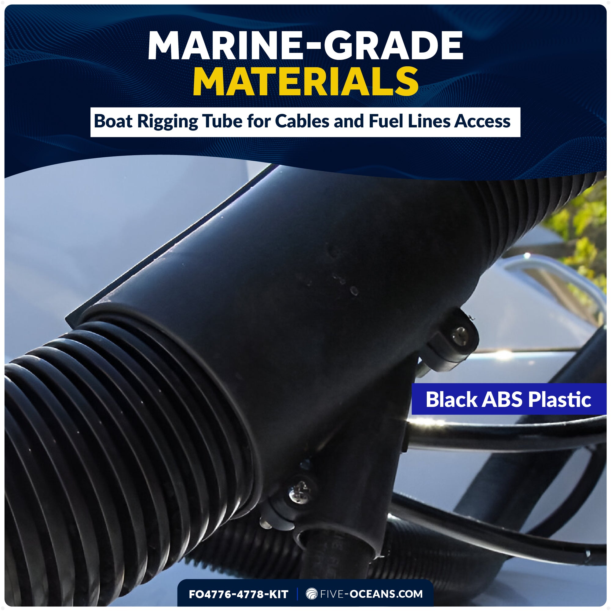 Outboard Rigging Flange with Fuel Hose Port and Hose Union Kit, Black - FO4776-4778-KIT