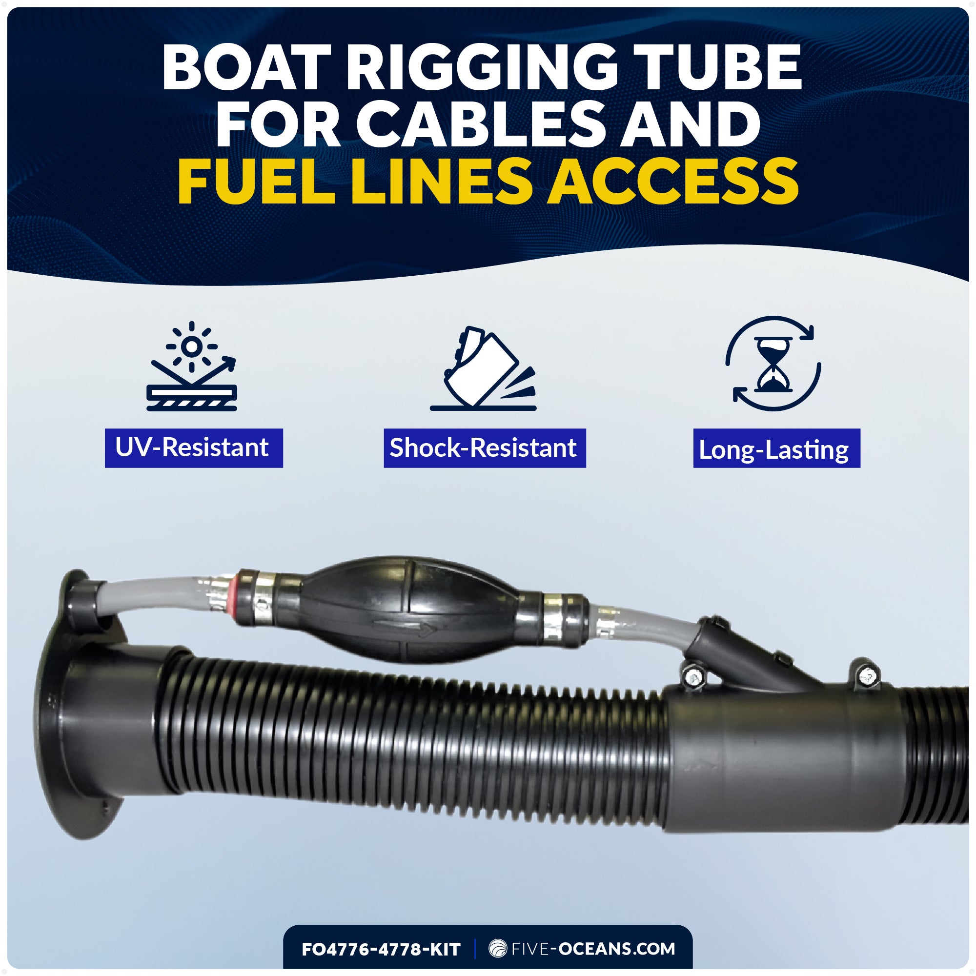 Outboard Rigging Flange with Fuel Hose Port and Hose Union Kit, Black - FO4776-4778-KIT