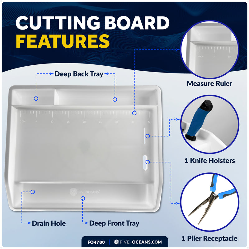 Fish Fillet Table / Cutting Board 17" x 14", Rail Mount & Deck Base - FO4780 - Five Oceans