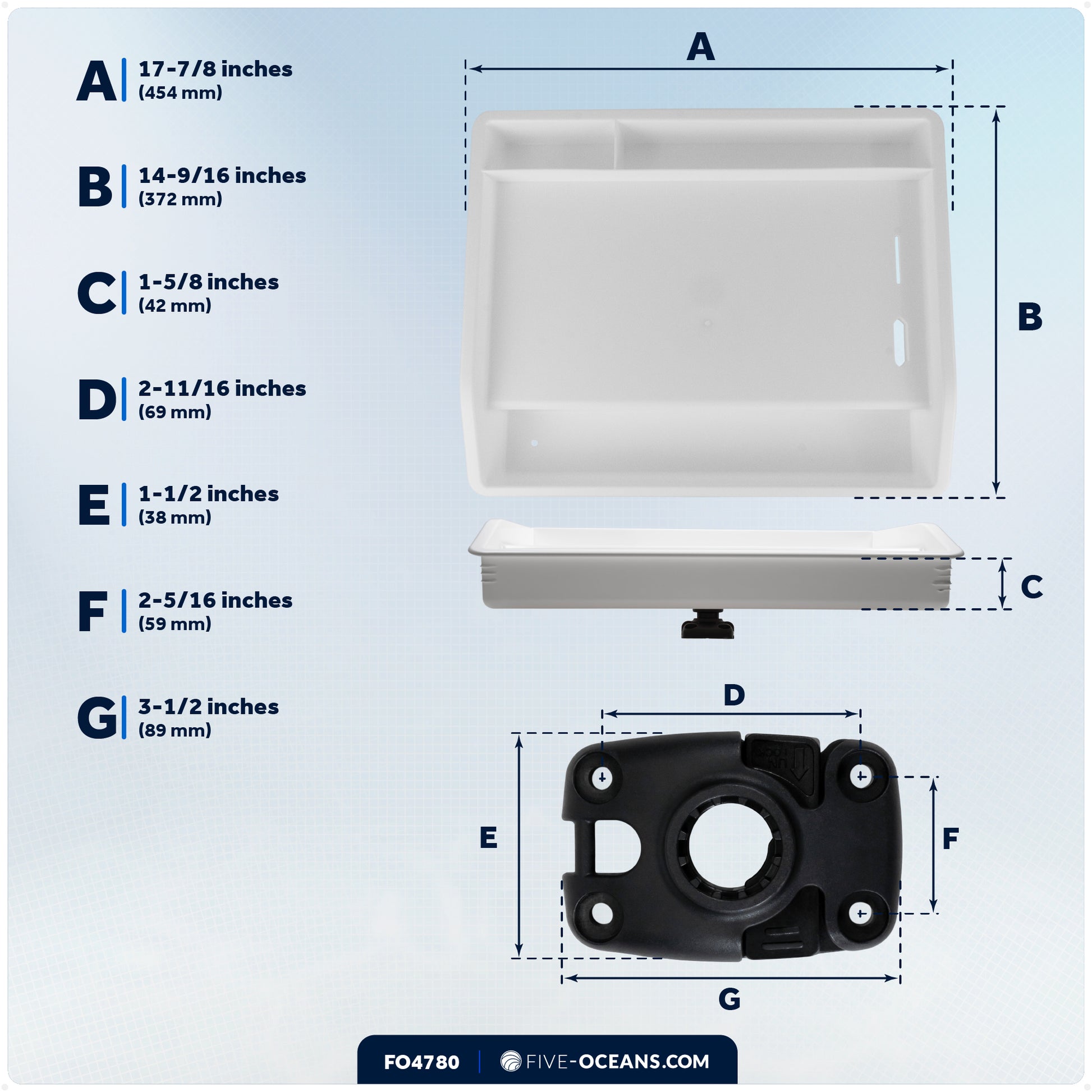 Bait Cutting Board with Rail Mount Slide Deck Base - FO4780 - Five Oceans