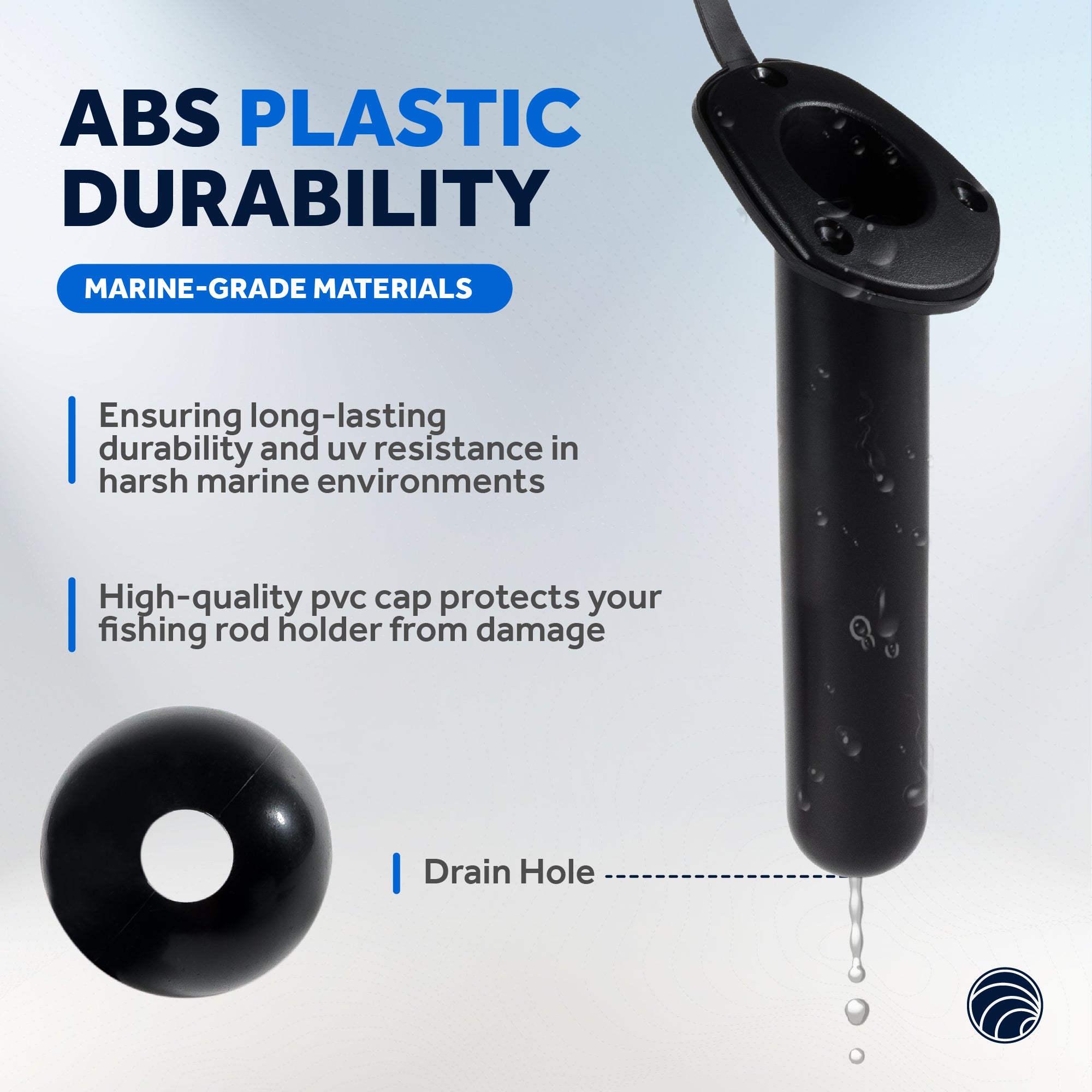 60-Degree Fishing Rod Holder Oval-Flange with PVC Cap - Black, 2-Pack - FO4782-M2 - Five Oceans