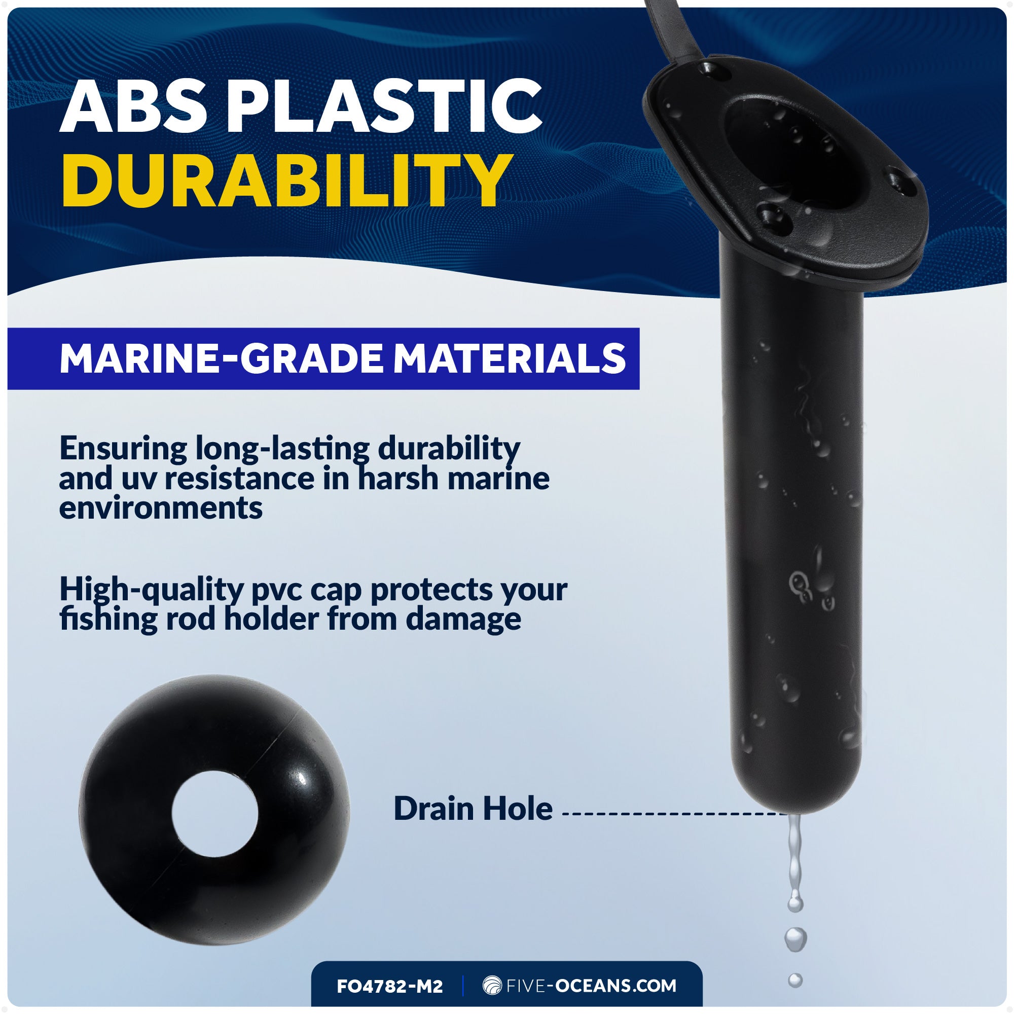 60-Degree Fishing Rod Holder Oval-Flange with PVC Cap - Black, 2-Pack - FO4782-M2