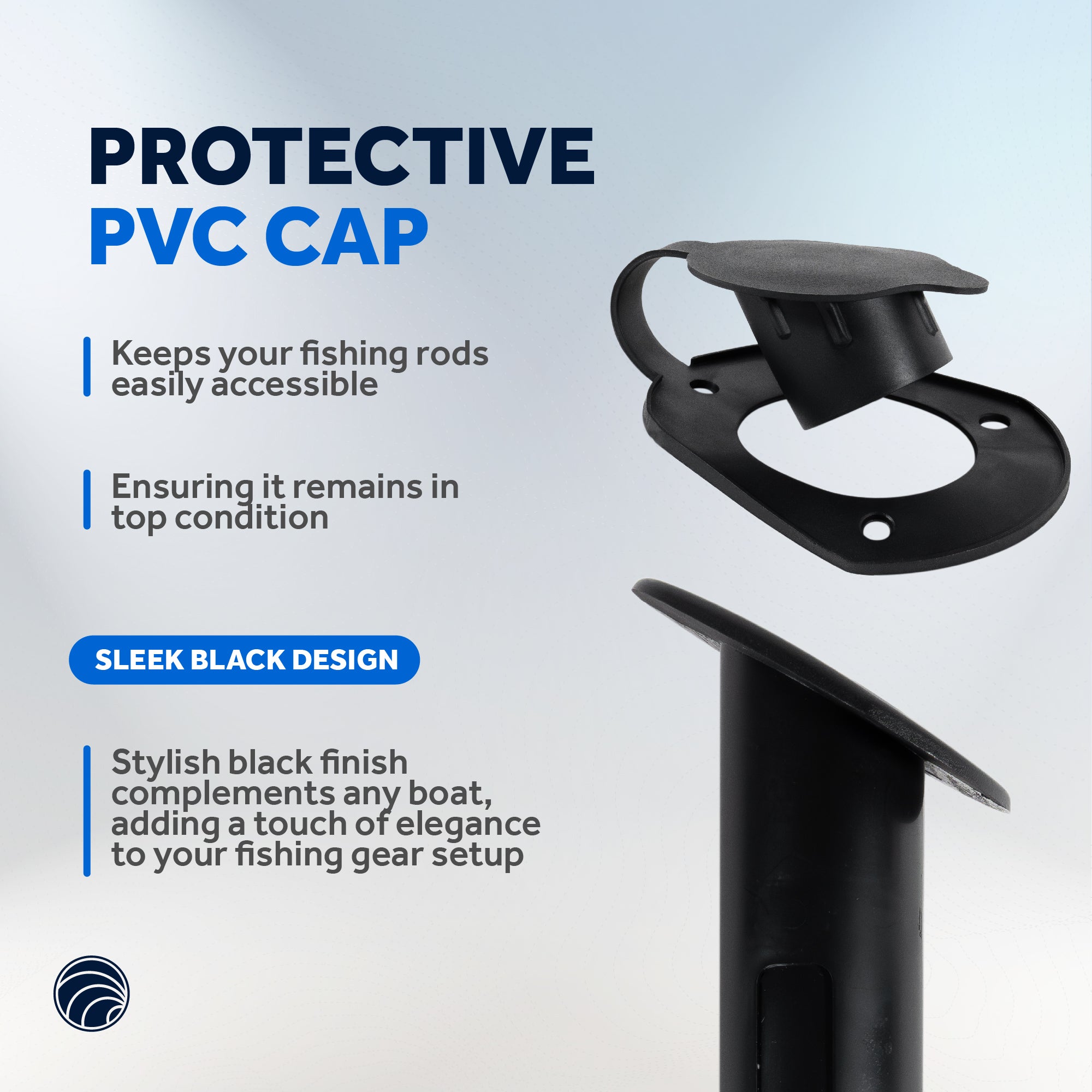 60-Degree Fishing Rod Holder Oval-Flange with PVC Cap - Black, 2-Pack - FO4782-M2 - Five Oceans