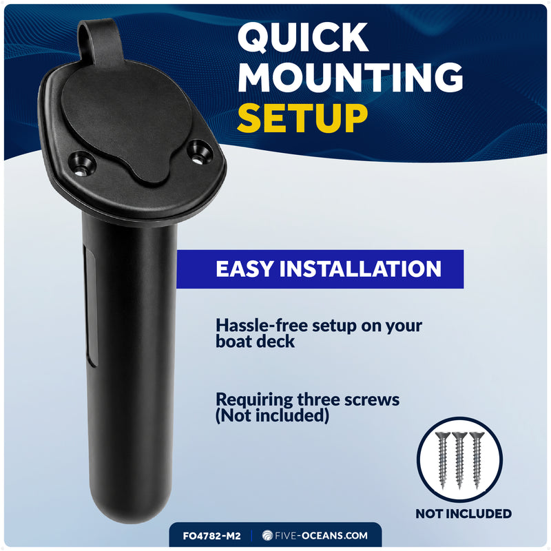 60-Degree Flush Mount Fishing Rod Holder - Black Nylon, 2-Pack