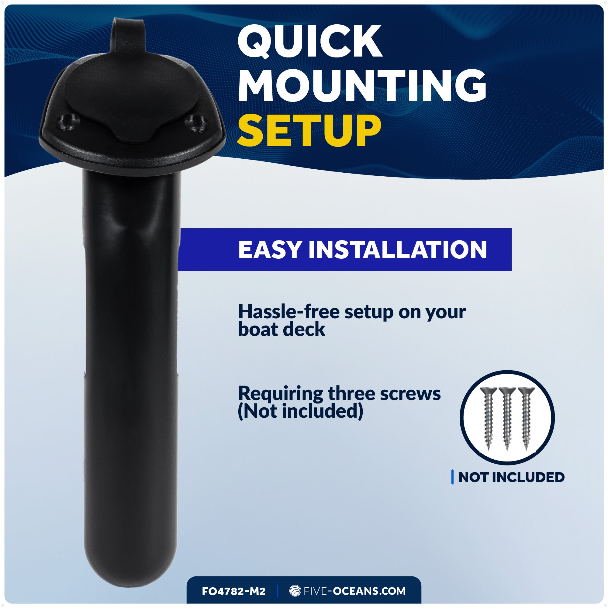 60-Degree Fishing Rod Holder Oval-Flange with PVC Cap - Black, 2-Pack - FO4782-M2