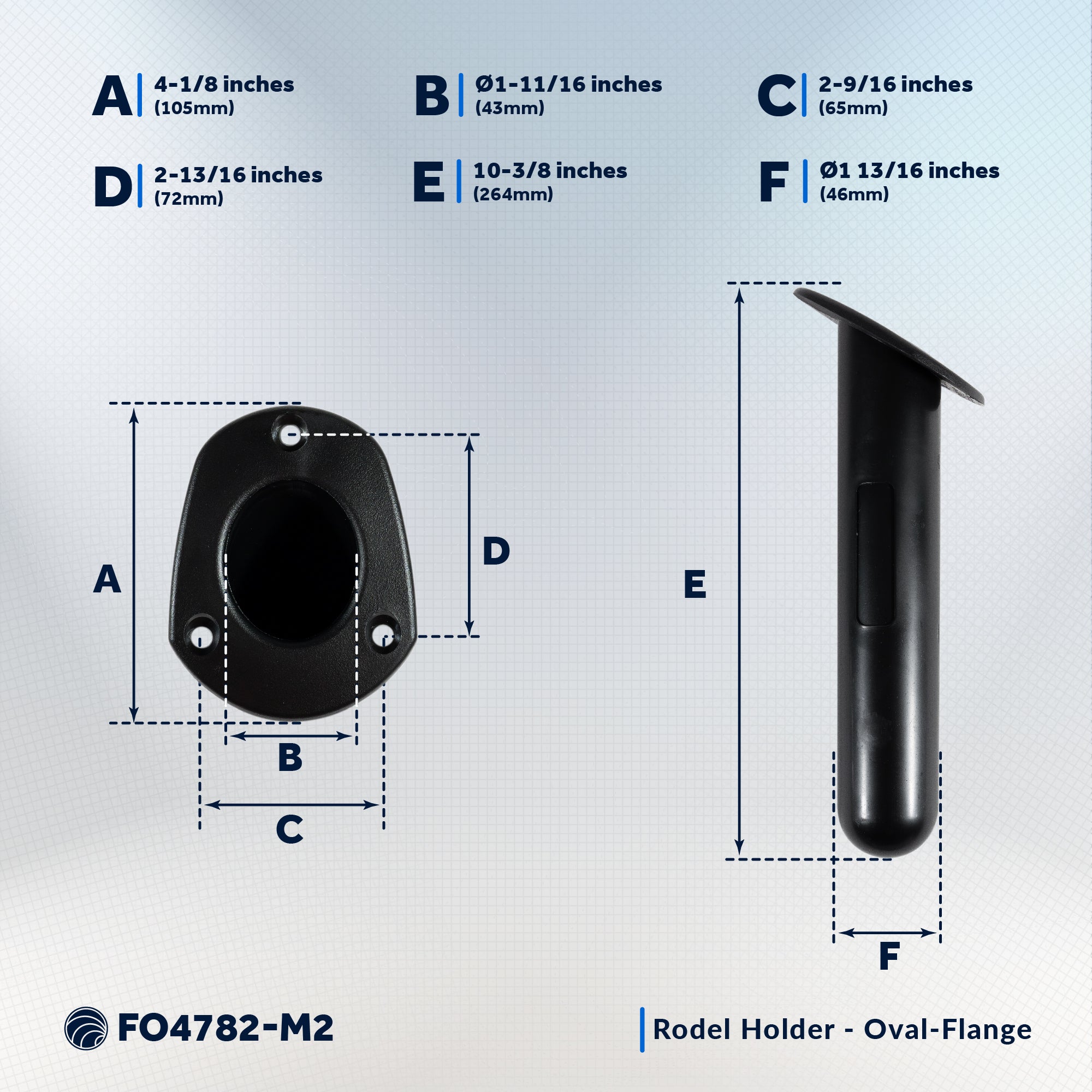 60-Degree Fishing Rod Holder Oval-Flange with PVC Cap - Black, 2-Pack - FO4782-M2 - Five Oceans
