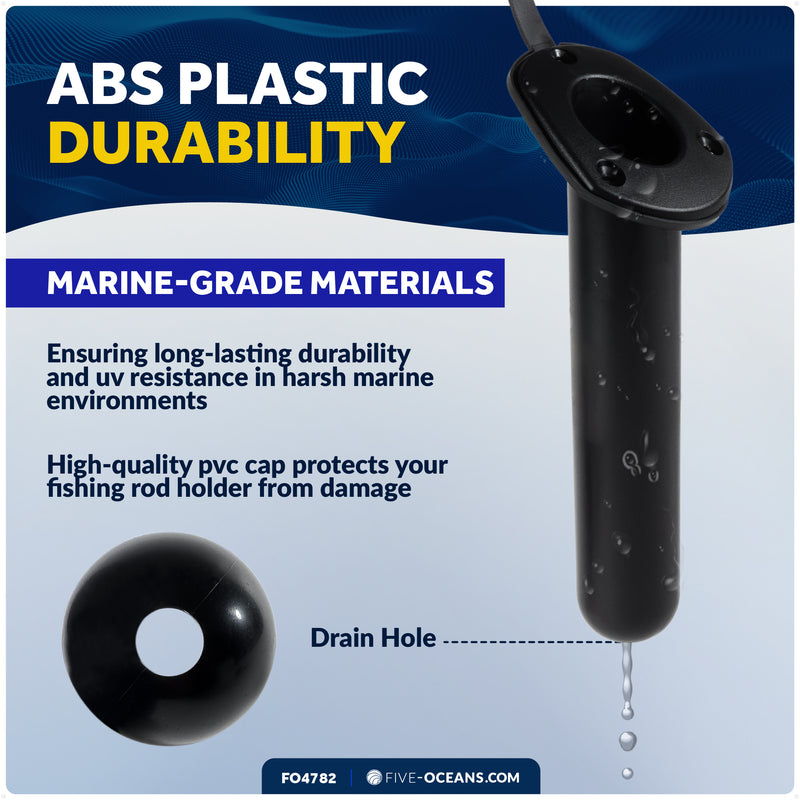 60-Degree Flush Mount Fishing Rod Holder - Black Nylon