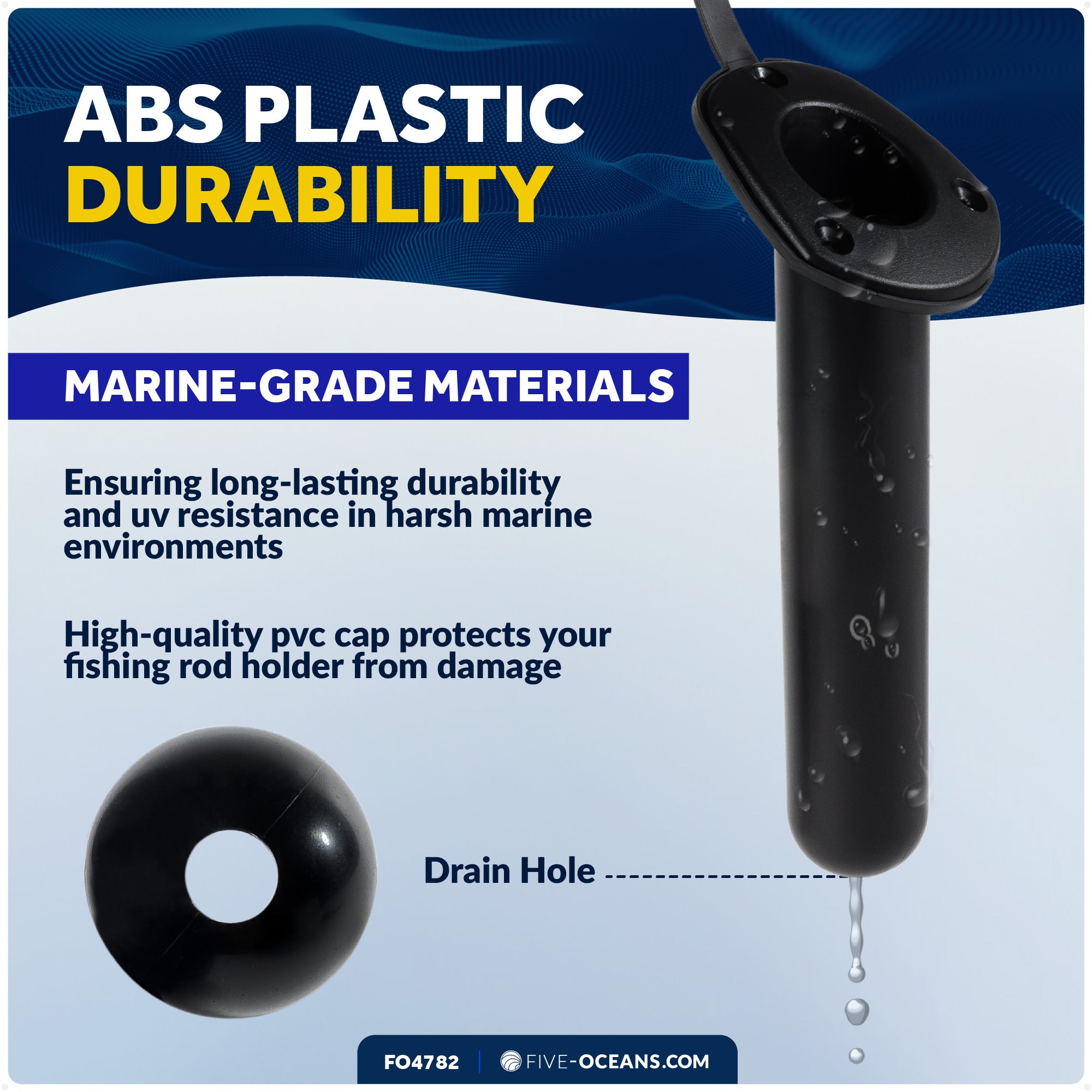 60-Degree Fishing Rod Holder Oval-Flange with PVC Cap - Black - FO4782 - Five Oceans